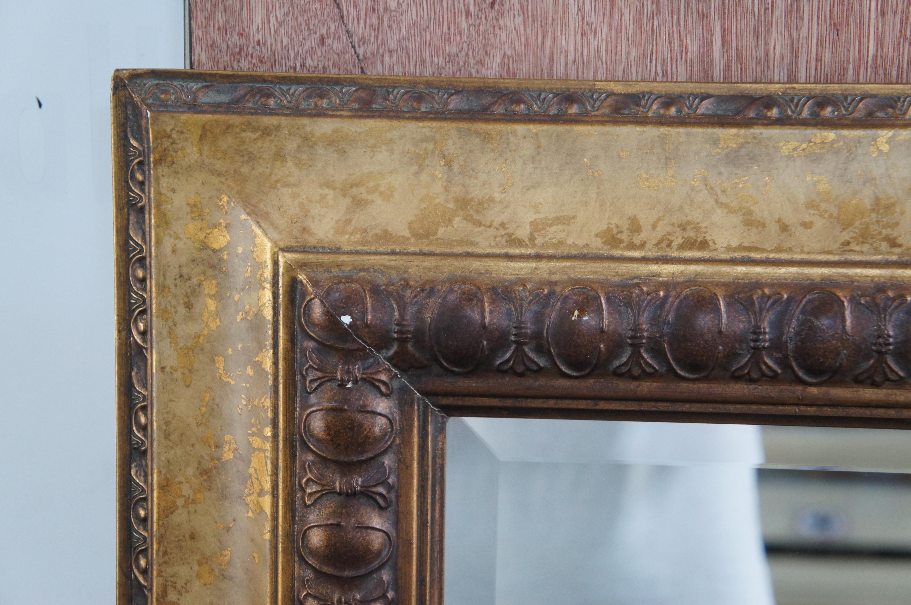 Baroque Large Heavy Rectangular Gold Beveled Overmantel Vanity Mirror