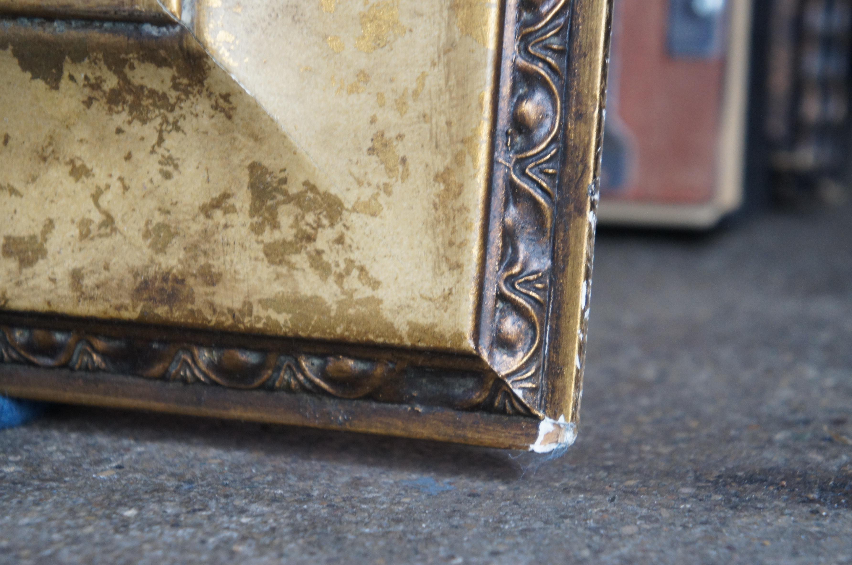 Large Heavy Rectangular Gold Beveled Overmantel Vanity Mirror 1