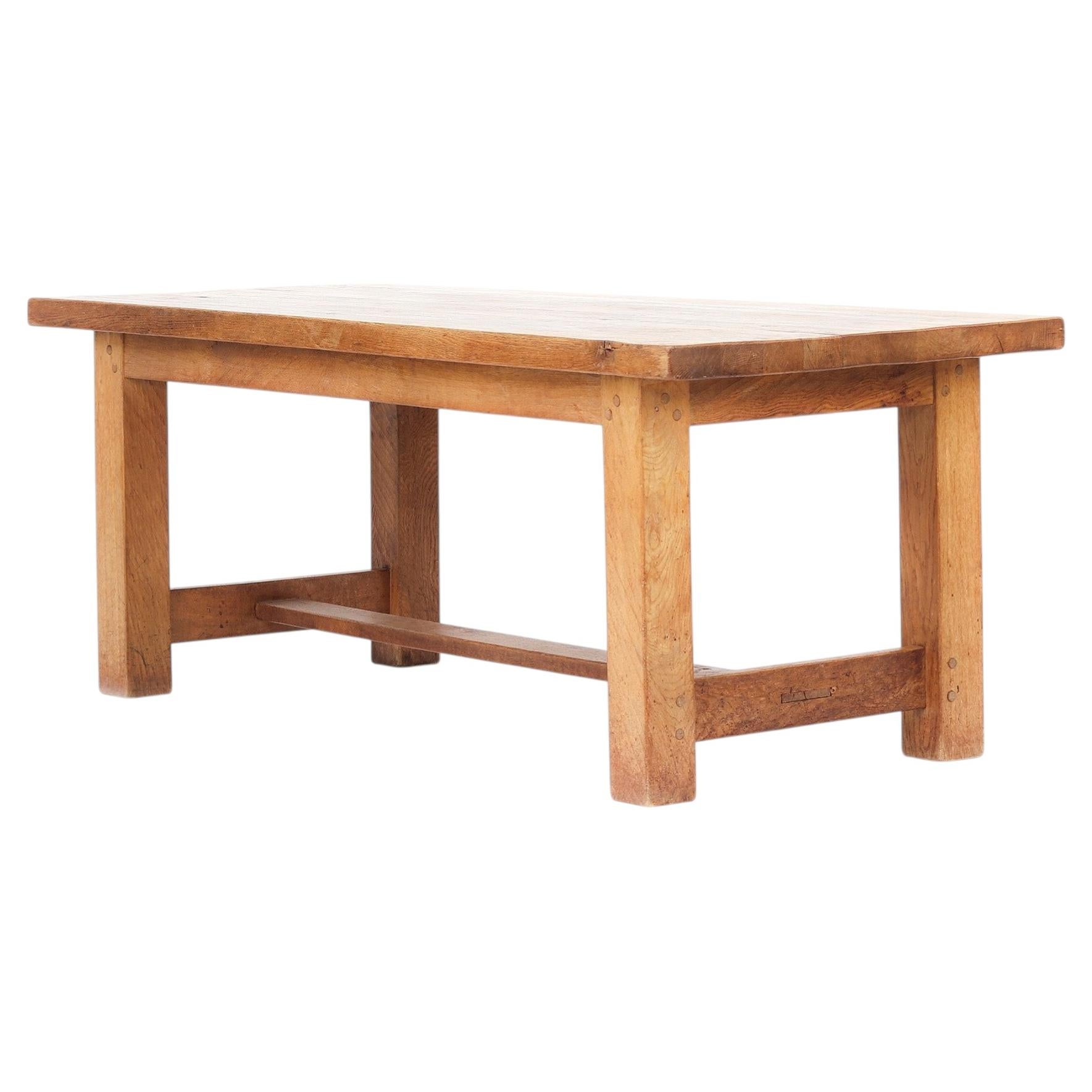 Large Heavy Rustic Brutalist Mid-Century Vintage Oak Dining Table