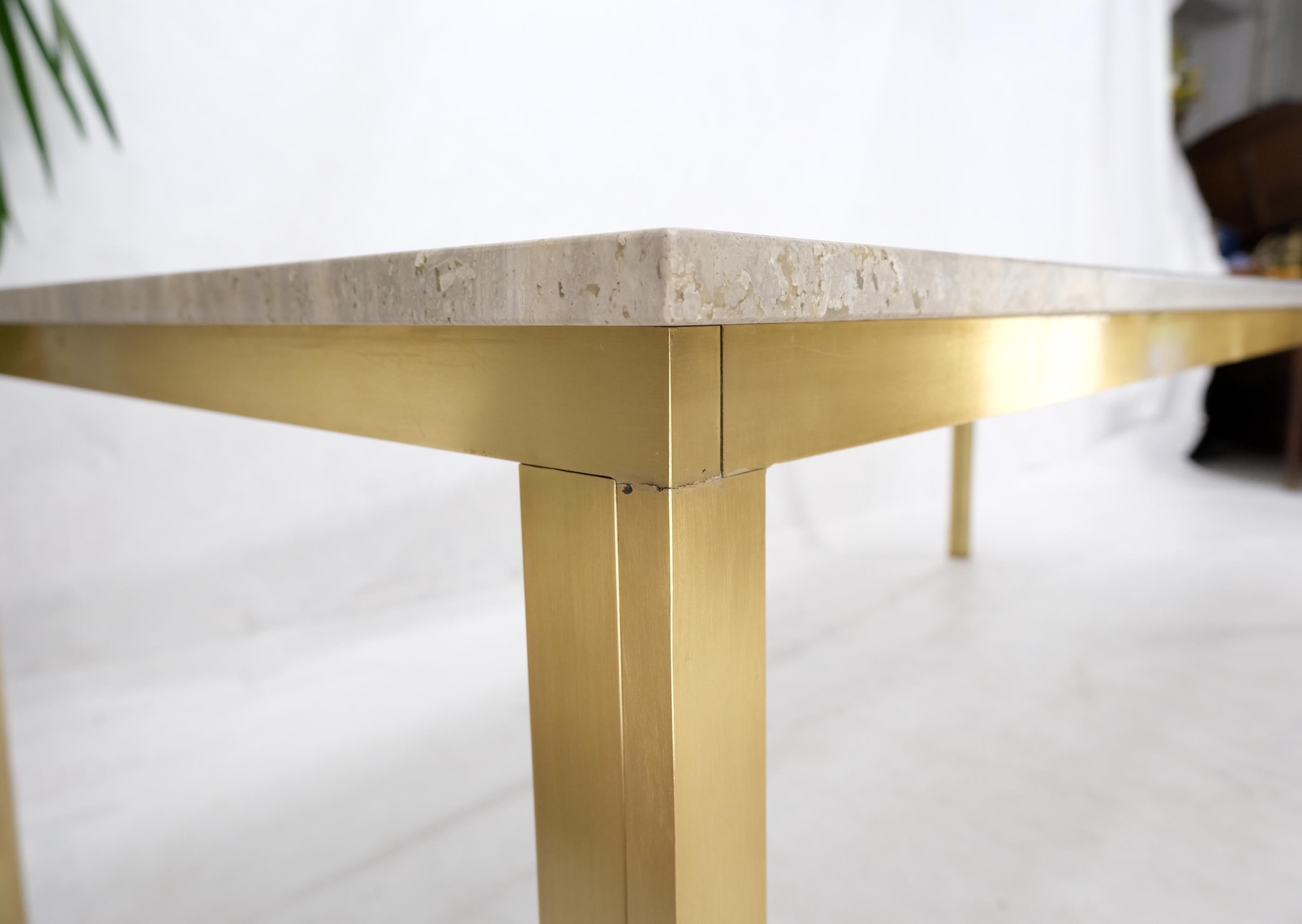 Large Heavy Solid Brass Base Travertine Top Rectangle Dining Table For Sale 5