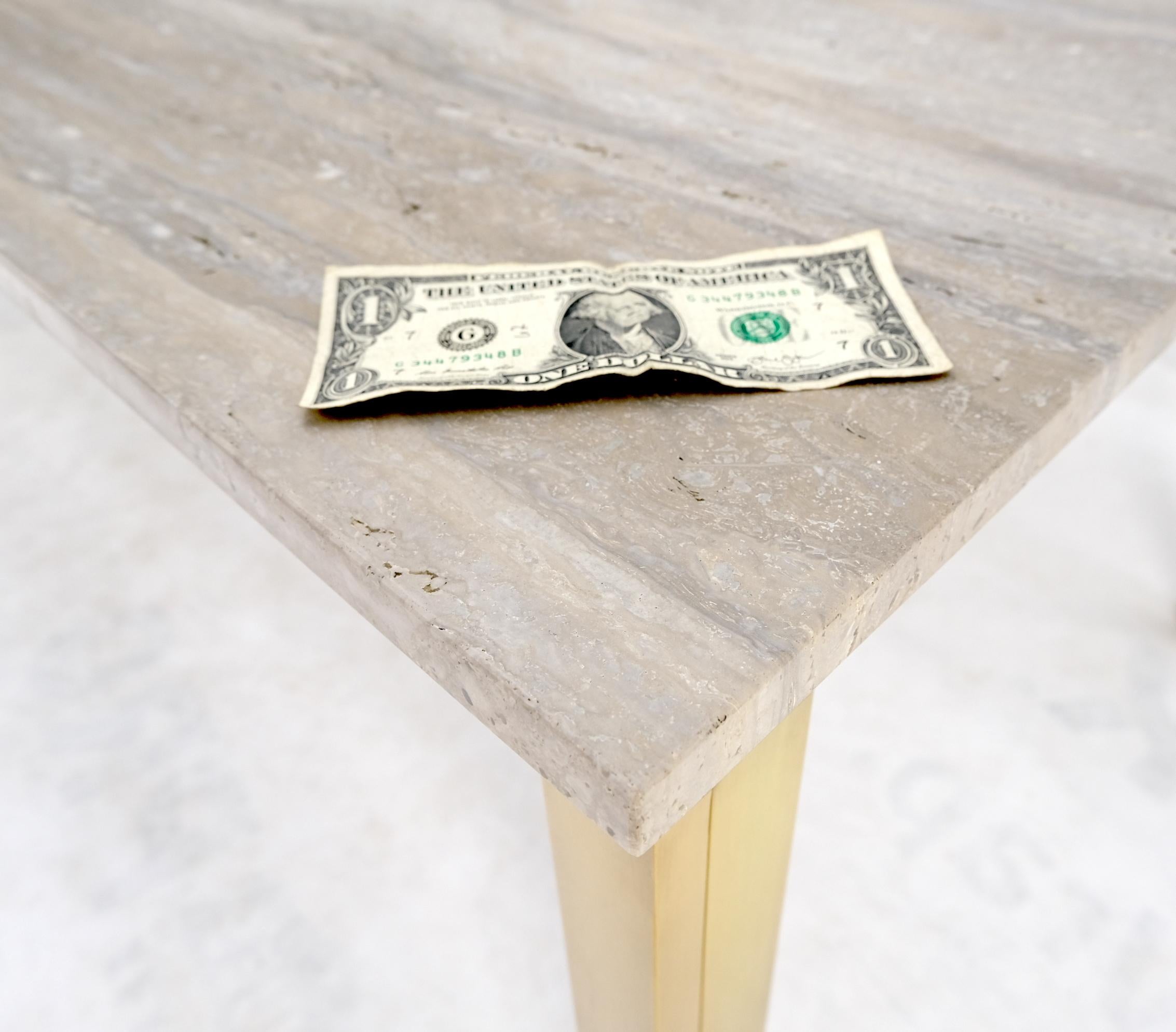 Large Heavy Solid Brass Base Travertine Top Rectangle Dining Table For Sale 6
