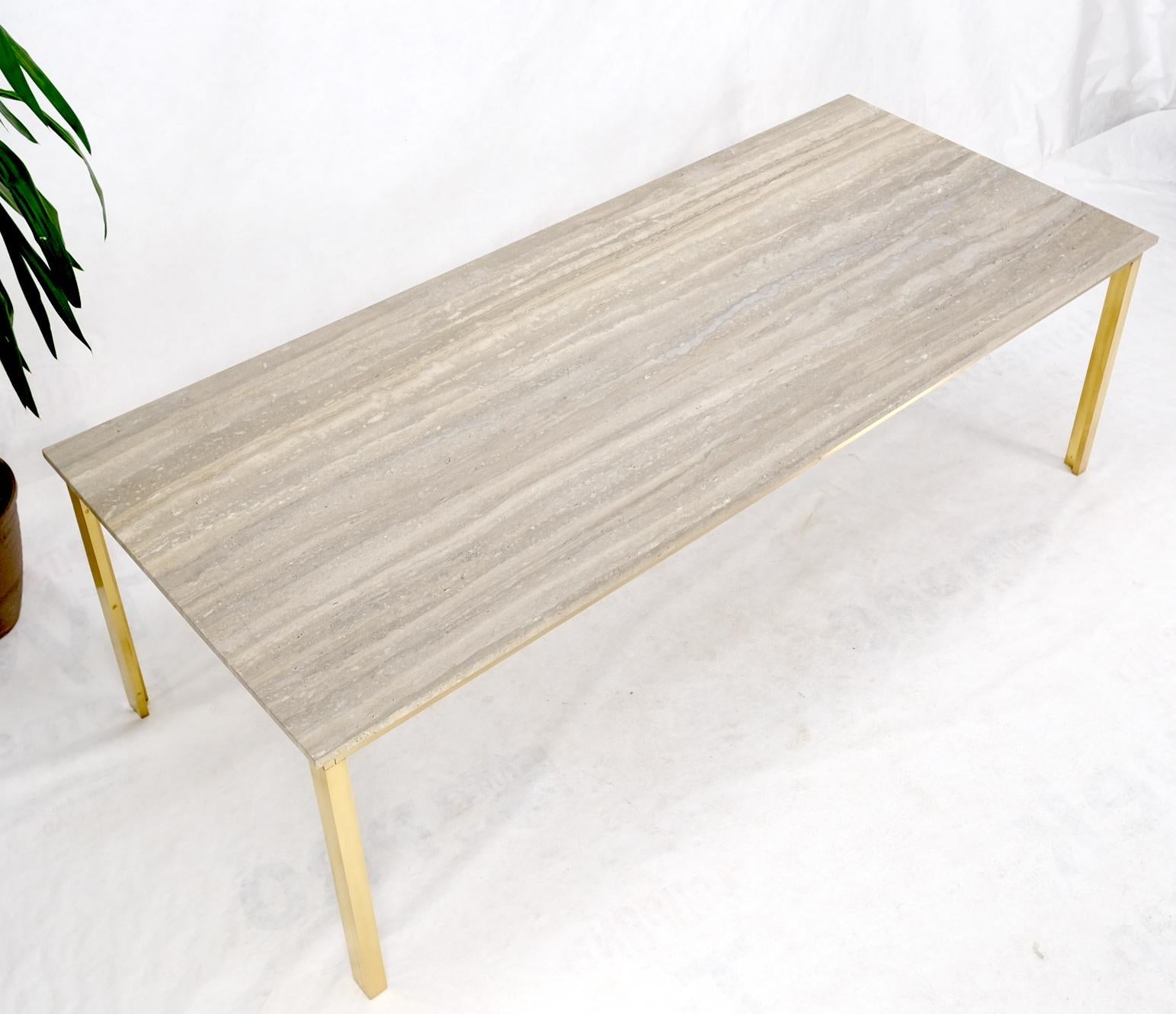 Mid-Century Modern Large Heavy Solid Brass Base Travertine Top Rectangle Dining Table For Sale