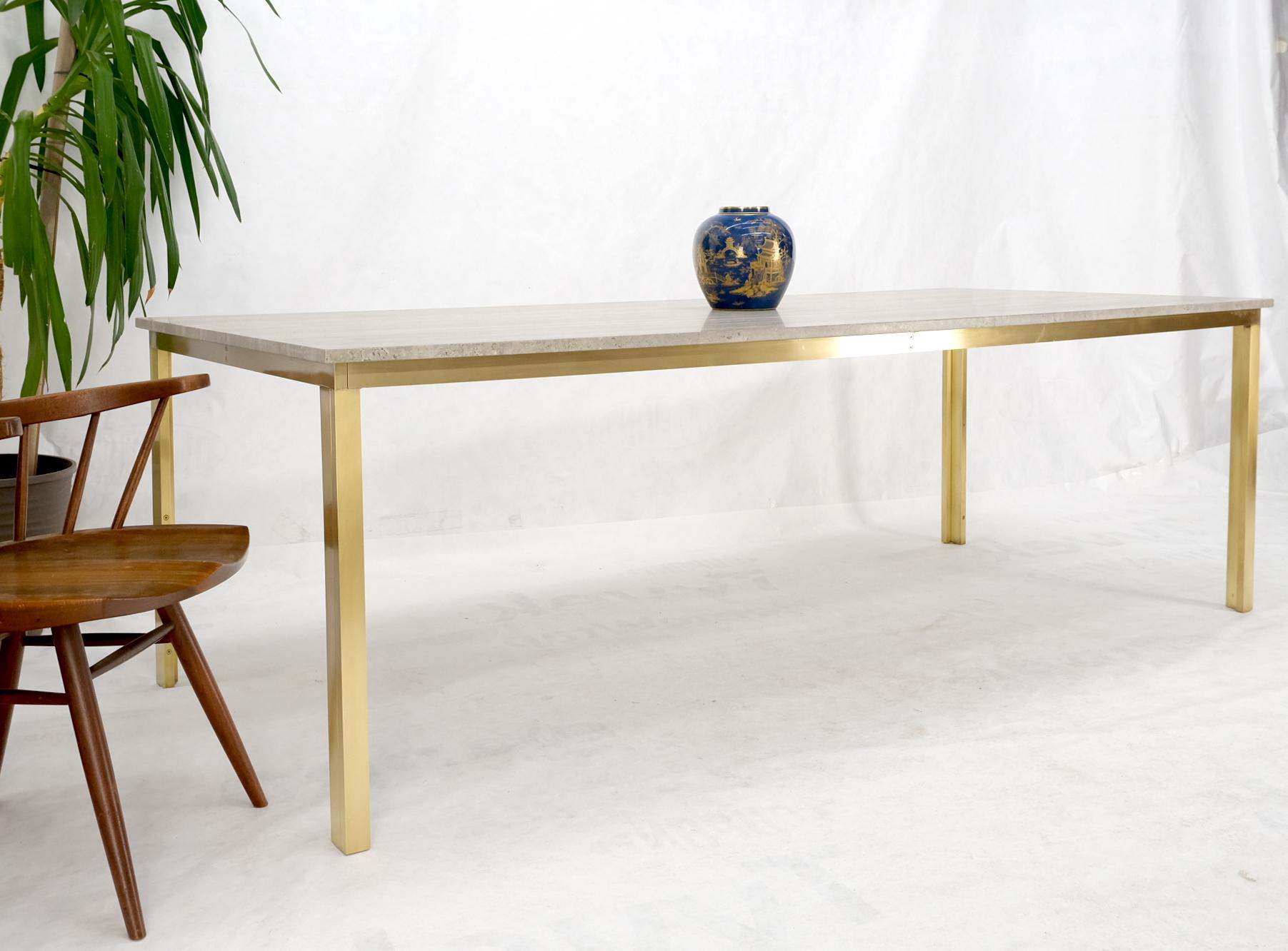 20th Century Large Heavy Solid Brass Base Travertine Top Rectangle Dining Table For Sale