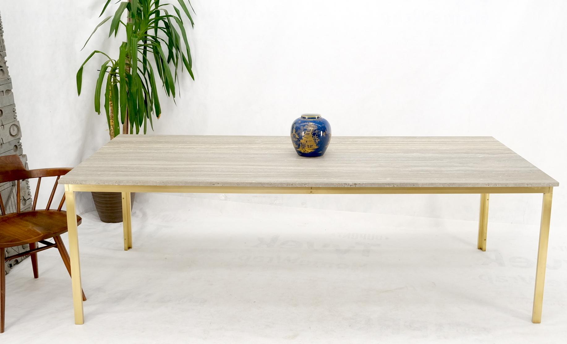 Large Heavy Solid Brass Base Travertine Top Rectangle Dining Table For Sale 1