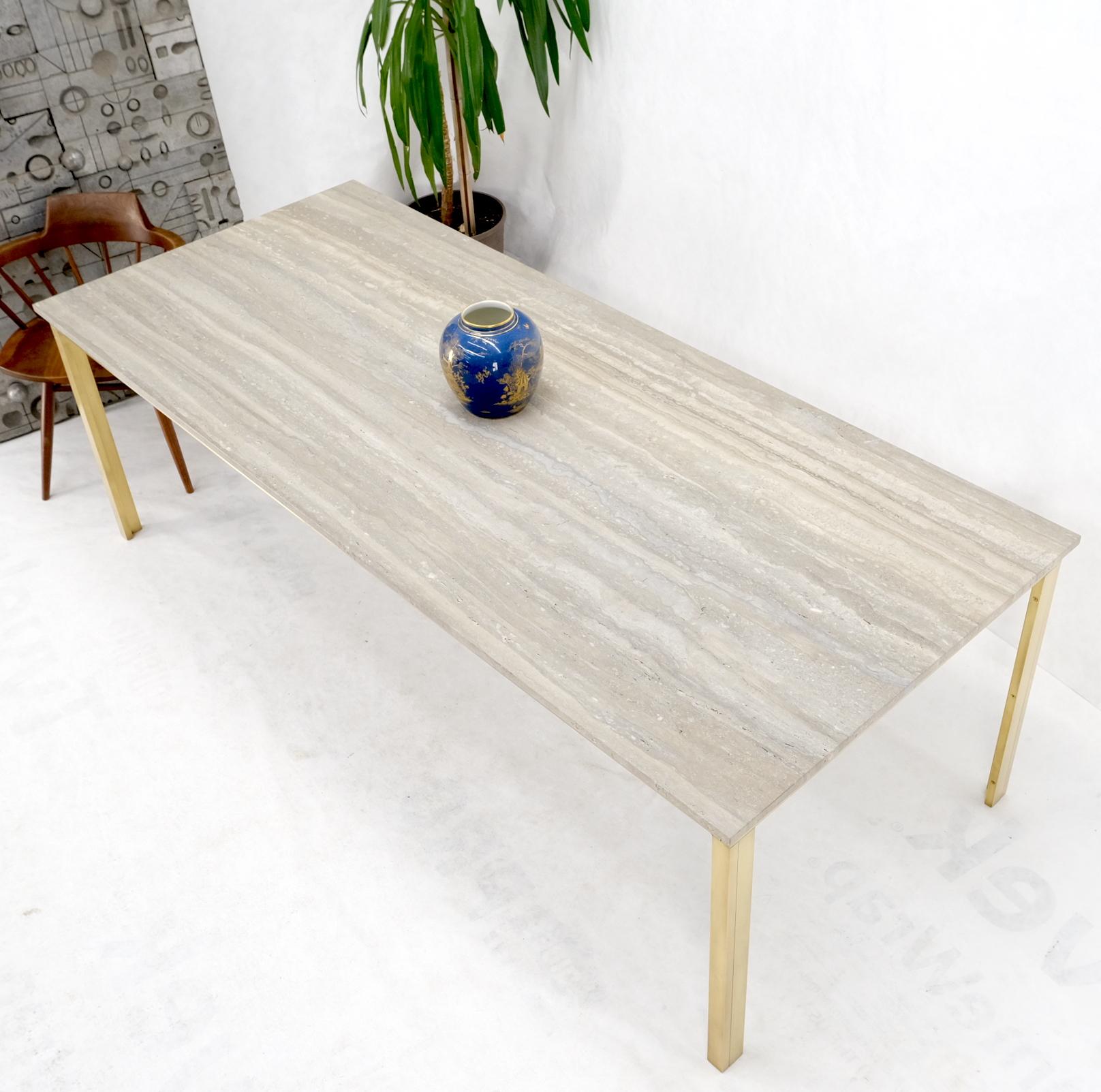 Large Heavy Solid Brass Base Travertine Top Rectangle Dining Table For Sale 2