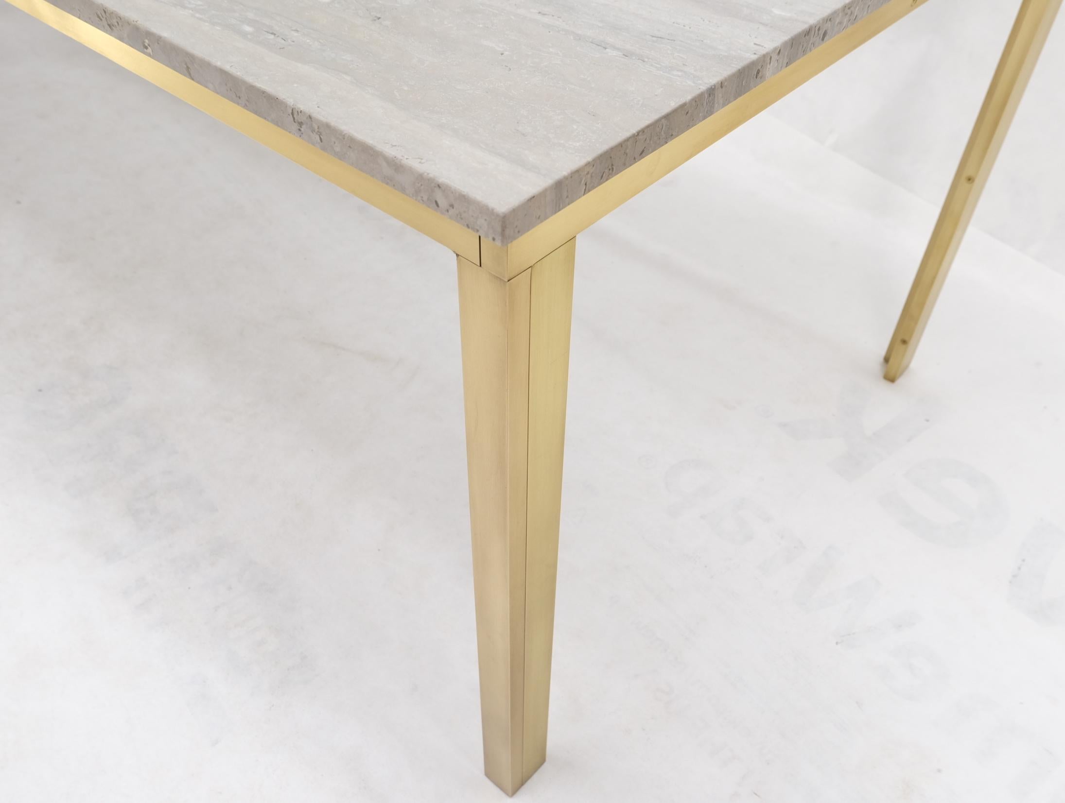 Large Heavy Solid Brass Base Travertine Top Rectangle Dining Table For Sale 3