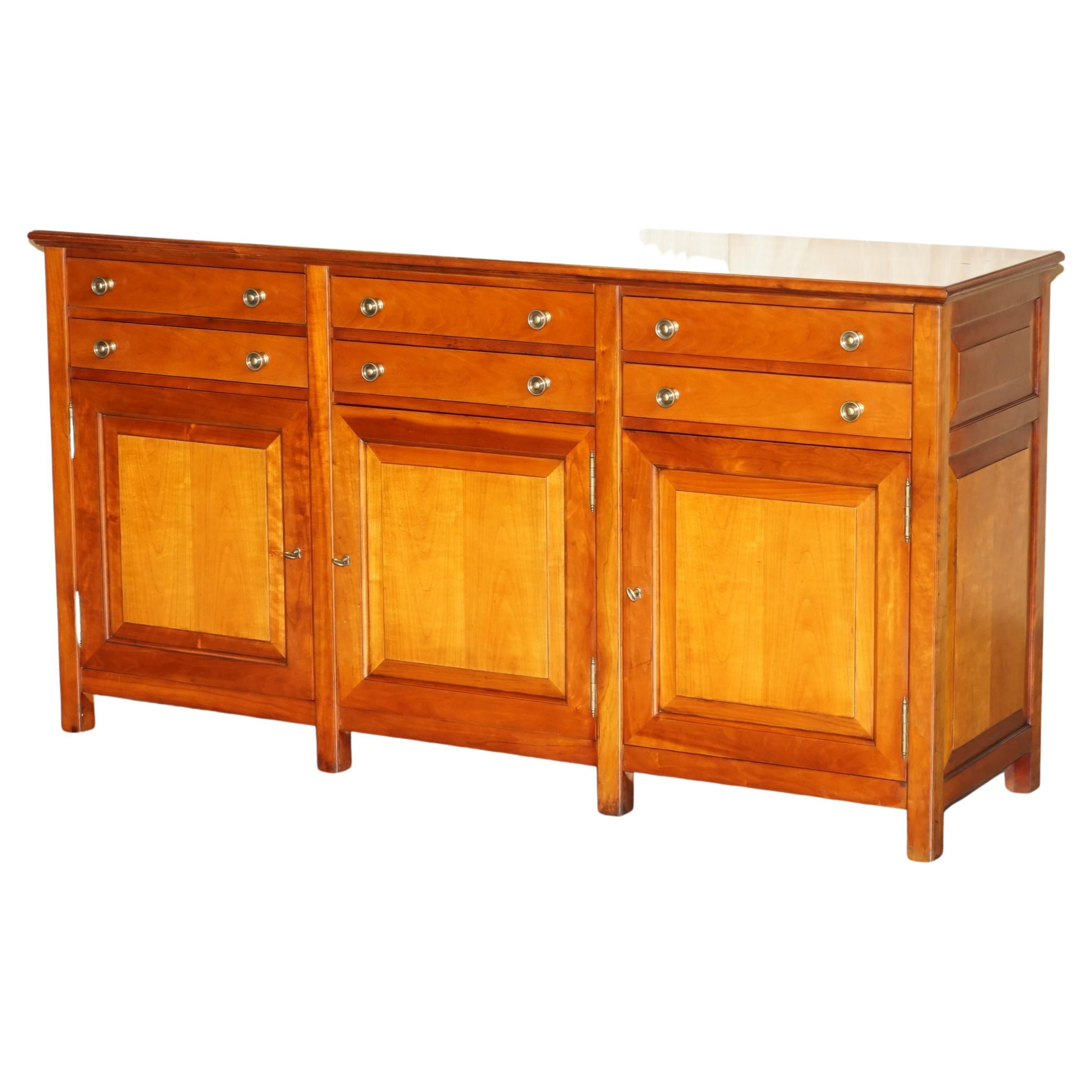 Large & Heavy Solid Cherrywood Multiyork Sideboard Cupboard with Six Drawers For Sale