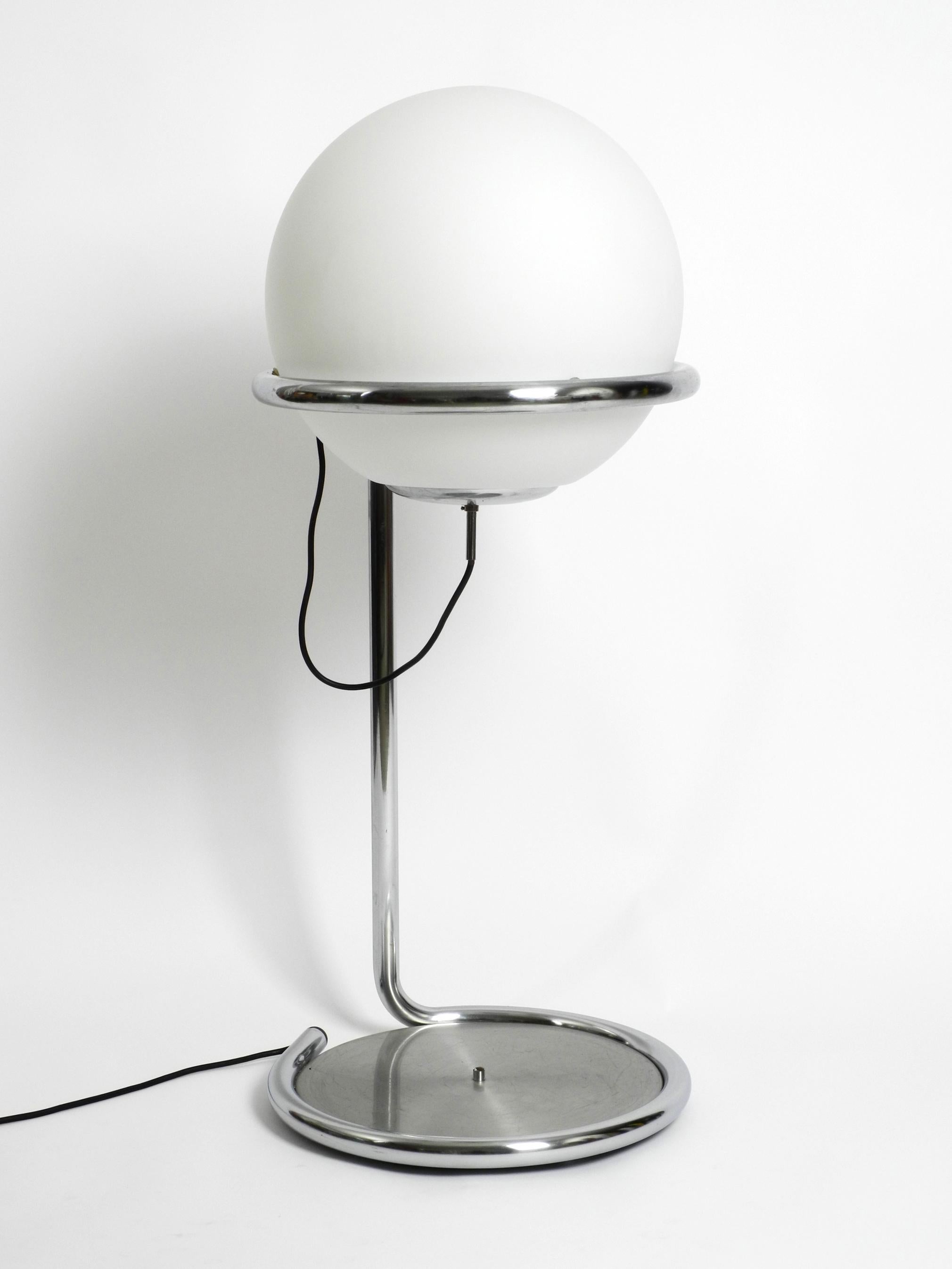 Large Heavy Space Age 1960s Tubular Steel Floor Lamp with Spherical Glass Shade For Sale 8