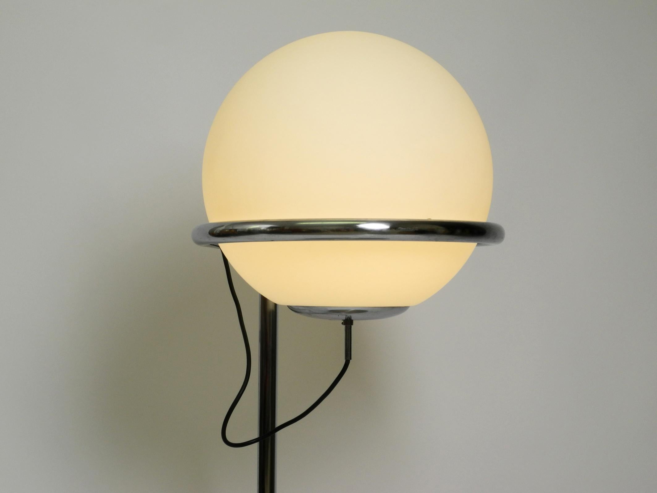 German Large Heavy Space Age 1960s Tubular Steel Floor Lamp with Spherical Glass Shade For Sale