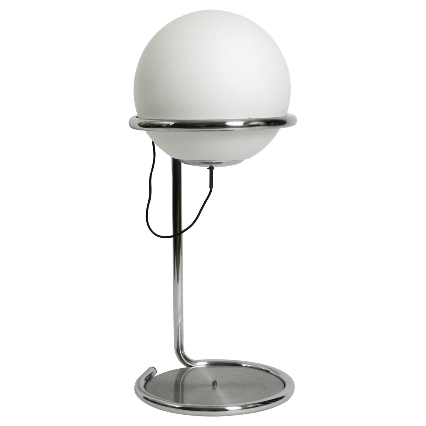 Large Heavy Space Age 1960s Tubular Steel Floor Lamp with Spherical Glass Shade For Sale