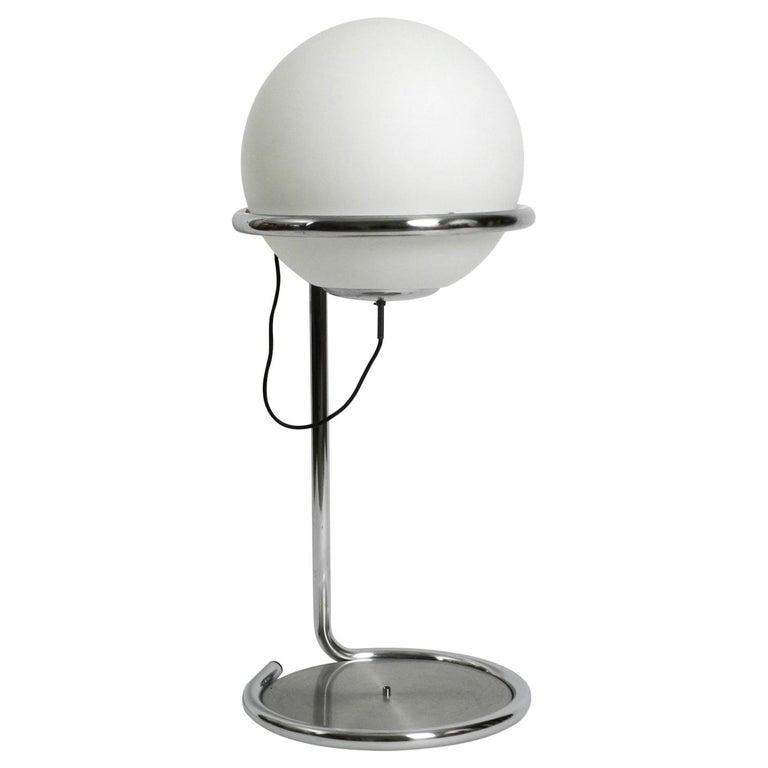 Large Heavy Space Age 1960s Tubular Steel Floor Lamp with Spherical Glass  Shade For Sale at 1stDibs