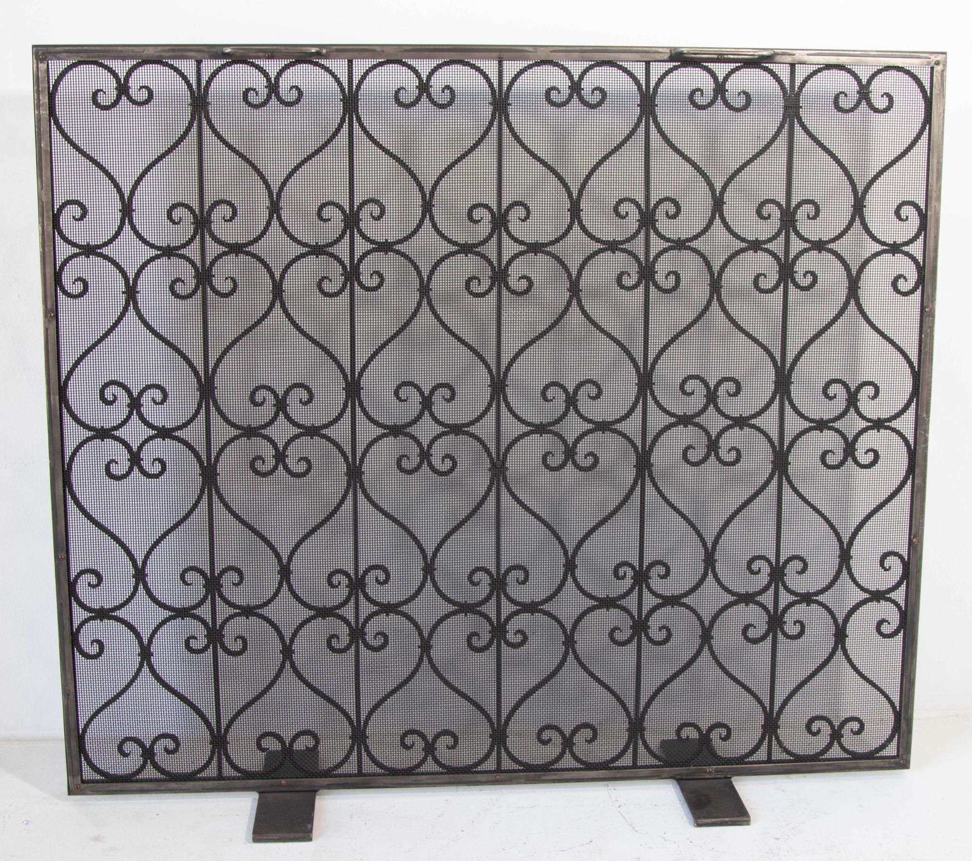Large Heavy Spanish Revival Wrought Iron Fireplace Screen 3
