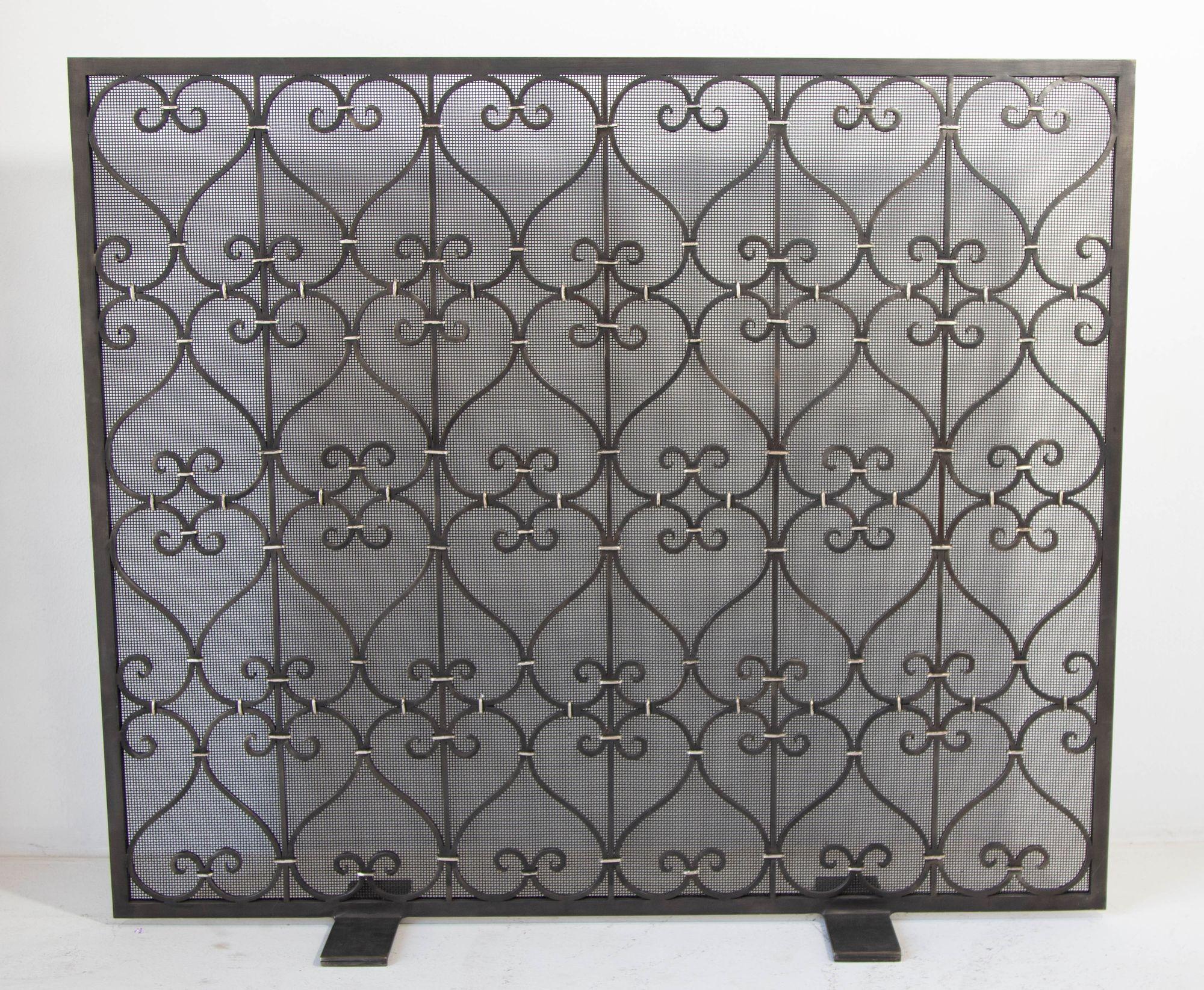 Large Heavy Spanish Revival Wrought Iron Fireplace Screen 5