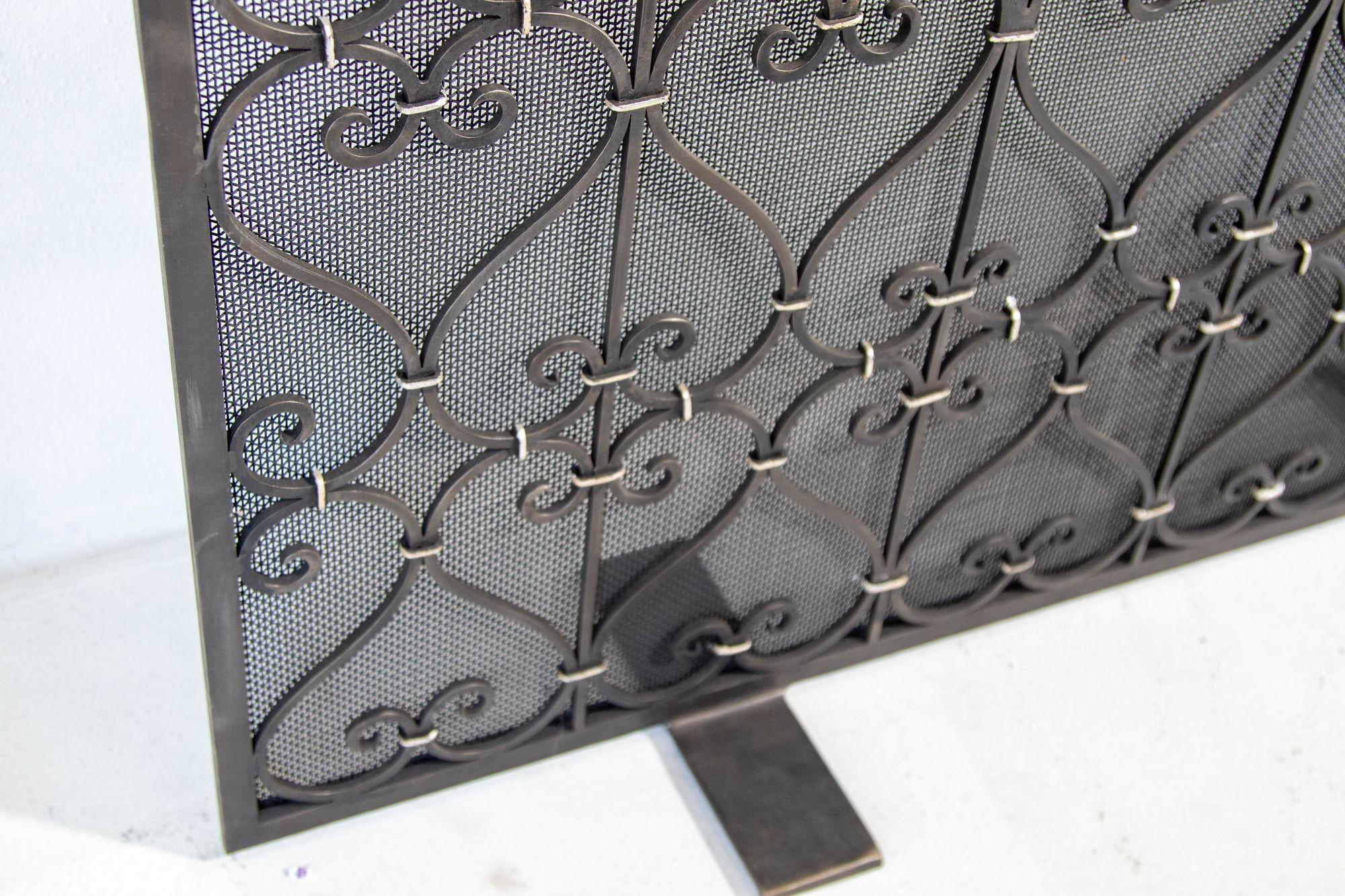 American Large Heavy Spanish Revival Wrought Iron Fireplace Screen