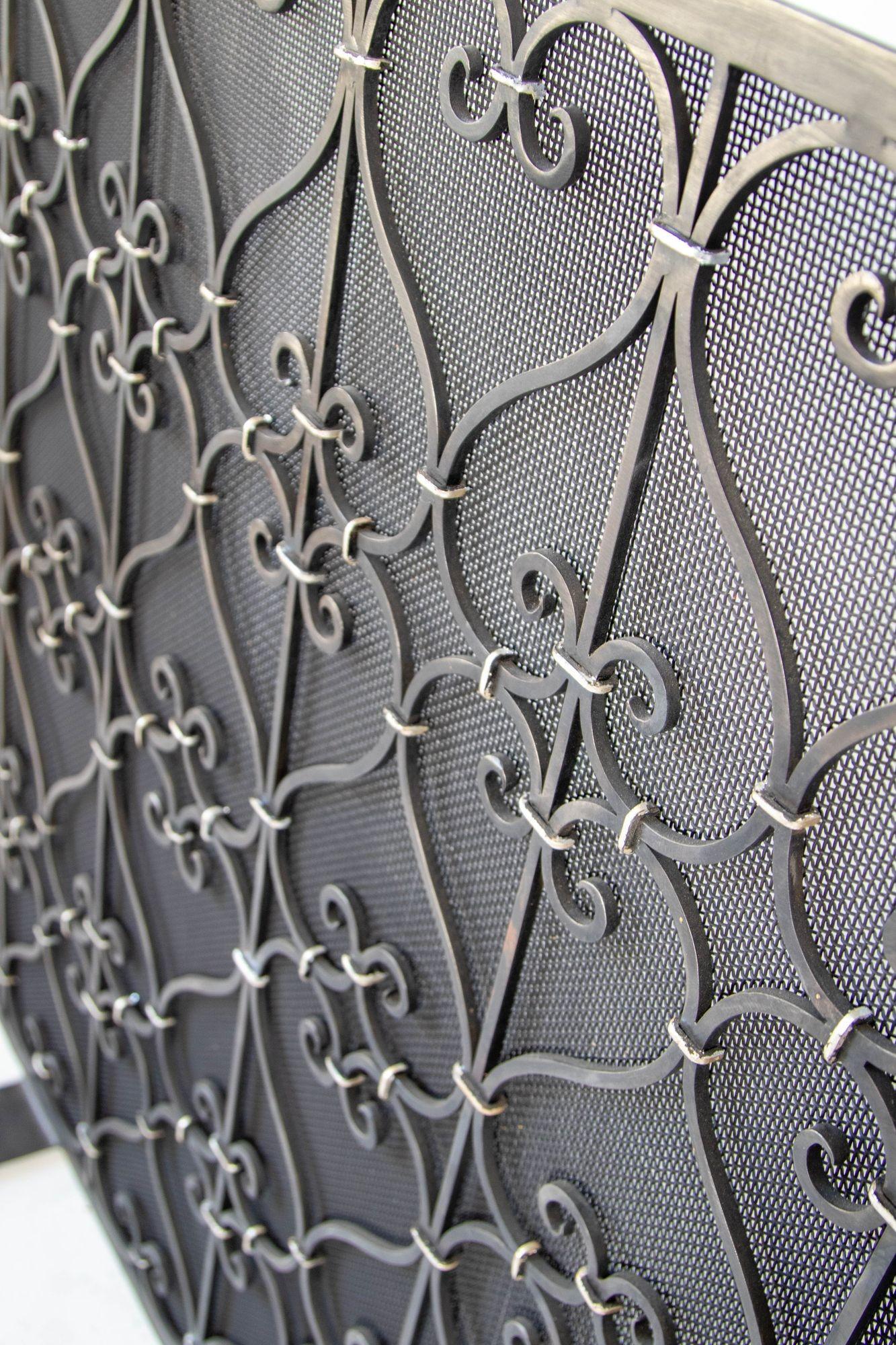 Large Heavy Spanish Revival Wrought Iron Fireplace Screen 2