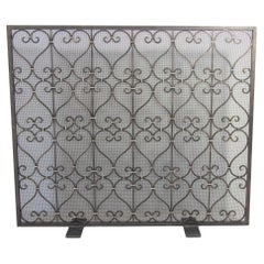 Vintage Large Heavy Spanish Revival Wrought Iron Fireplace Screen