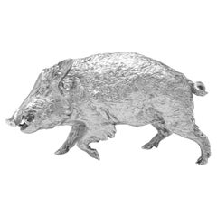 Large & Heavy Sterling Silver Model of a Boar, Hallmarked in London in 2013