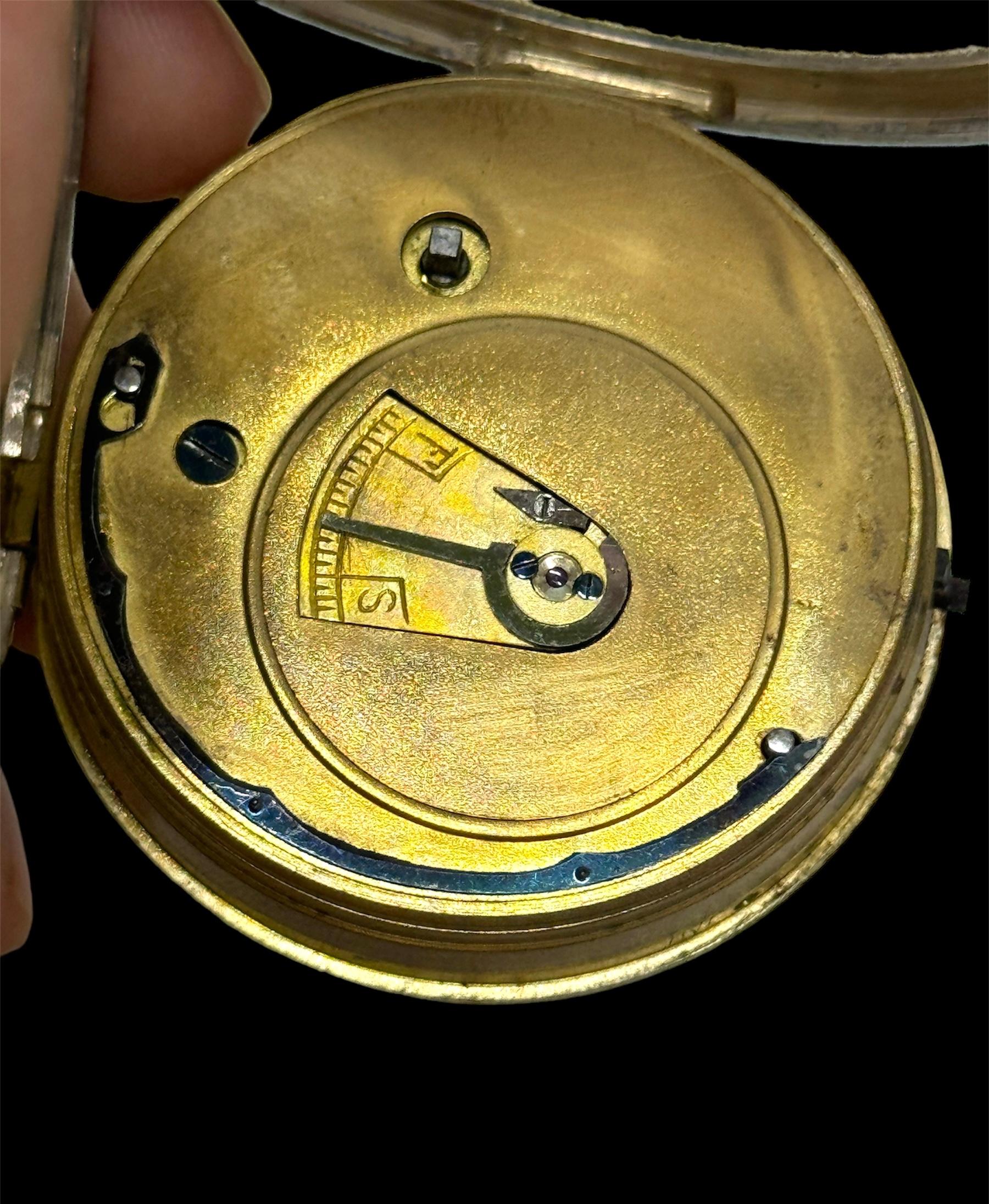 Large  Heavy Sterling Silver Ornate Open Faced Pocket Watch For Sale 1