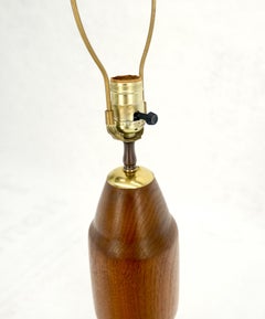 Large Heavy Turned Solid Teak Base Table Lamp Mid Century Modern MINT