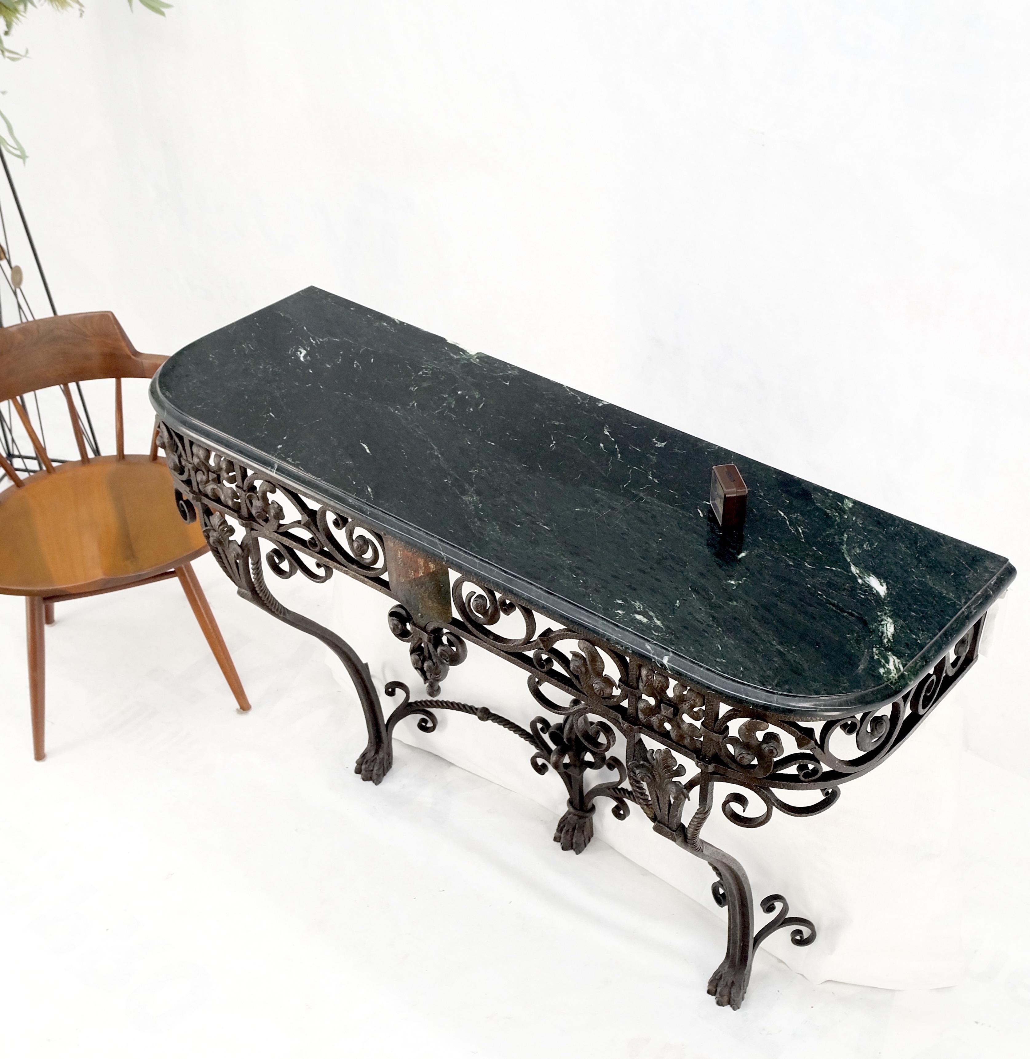Large Heavy Wall Wrought Iron Base Marble Top Console Hall Entry Table MINT! For Sale 7