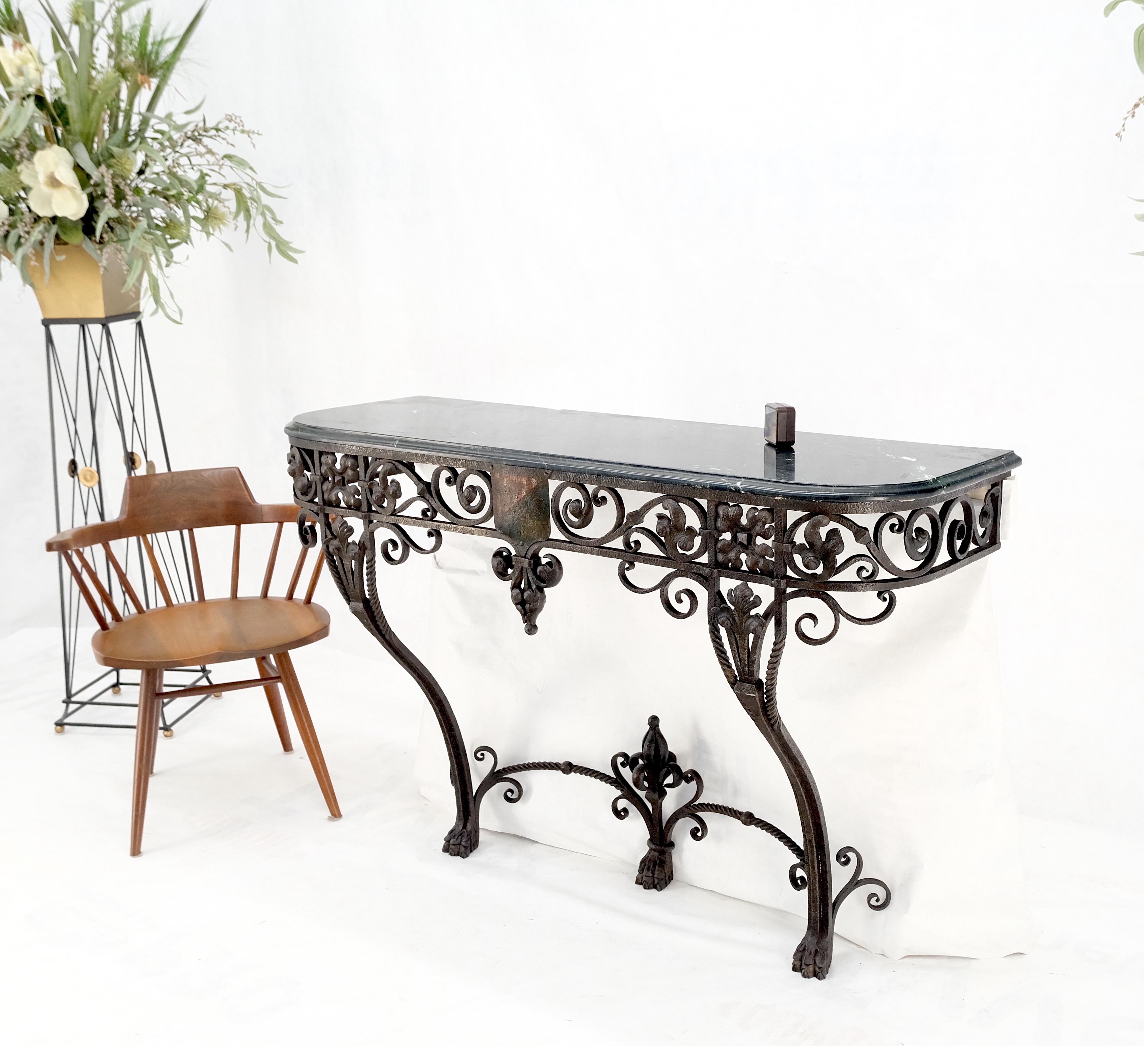Large Heavy Wall Wrought Iron Base Marble Top Console Hall Entry Table MINT! For Sale 8