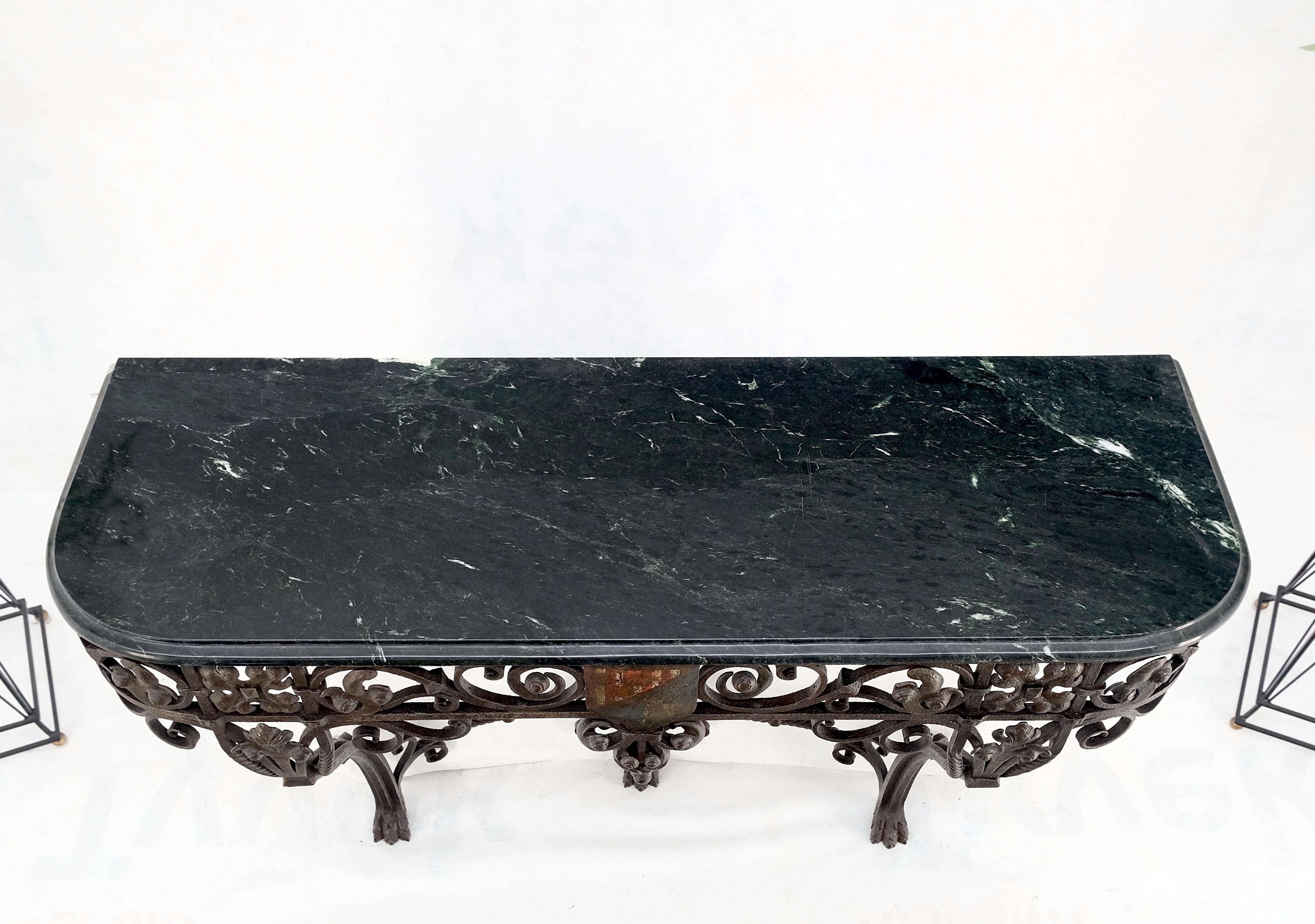 Large Heavy Wall Wrought Iron Base Marble Top Console Hall Entry Table MINT! For Sale 9
