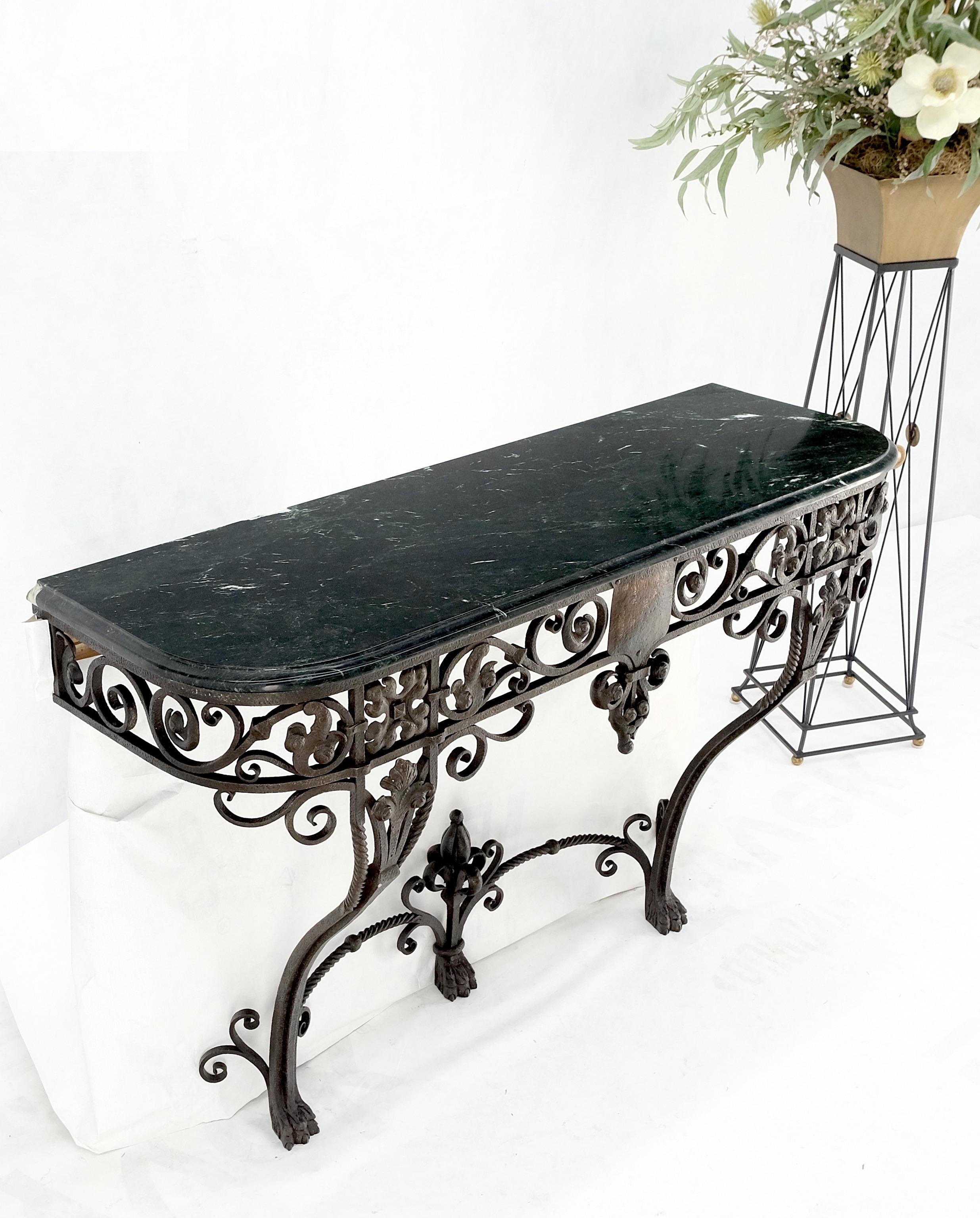 Large Heavy Wall Wrought Iron Base Marble Top Console Hall Entry Table MINT! For Sale 10