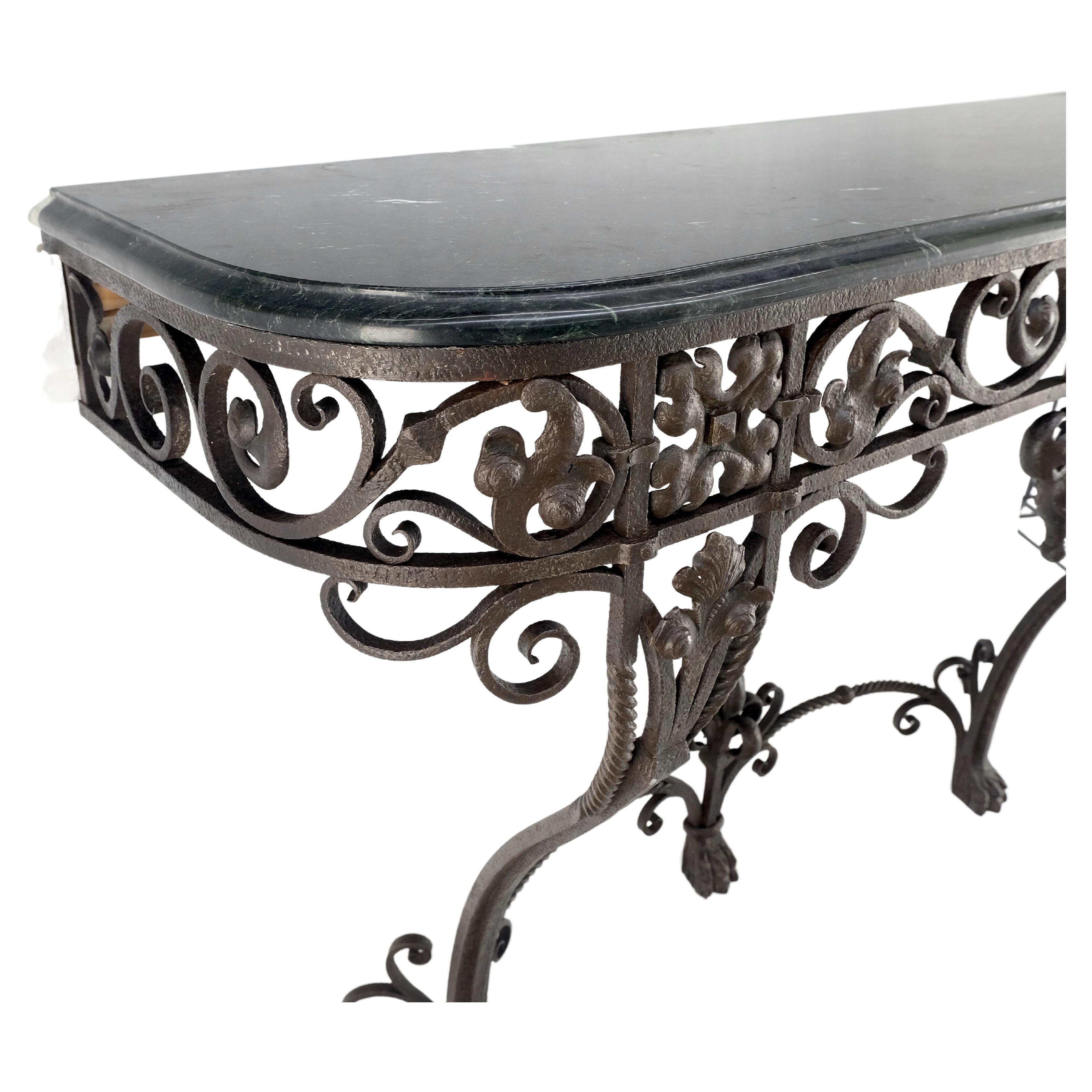 Unknown Large Heavy Wall Wrought Iron Base Marble Top Console Hall Entry Table MINT! For Sale