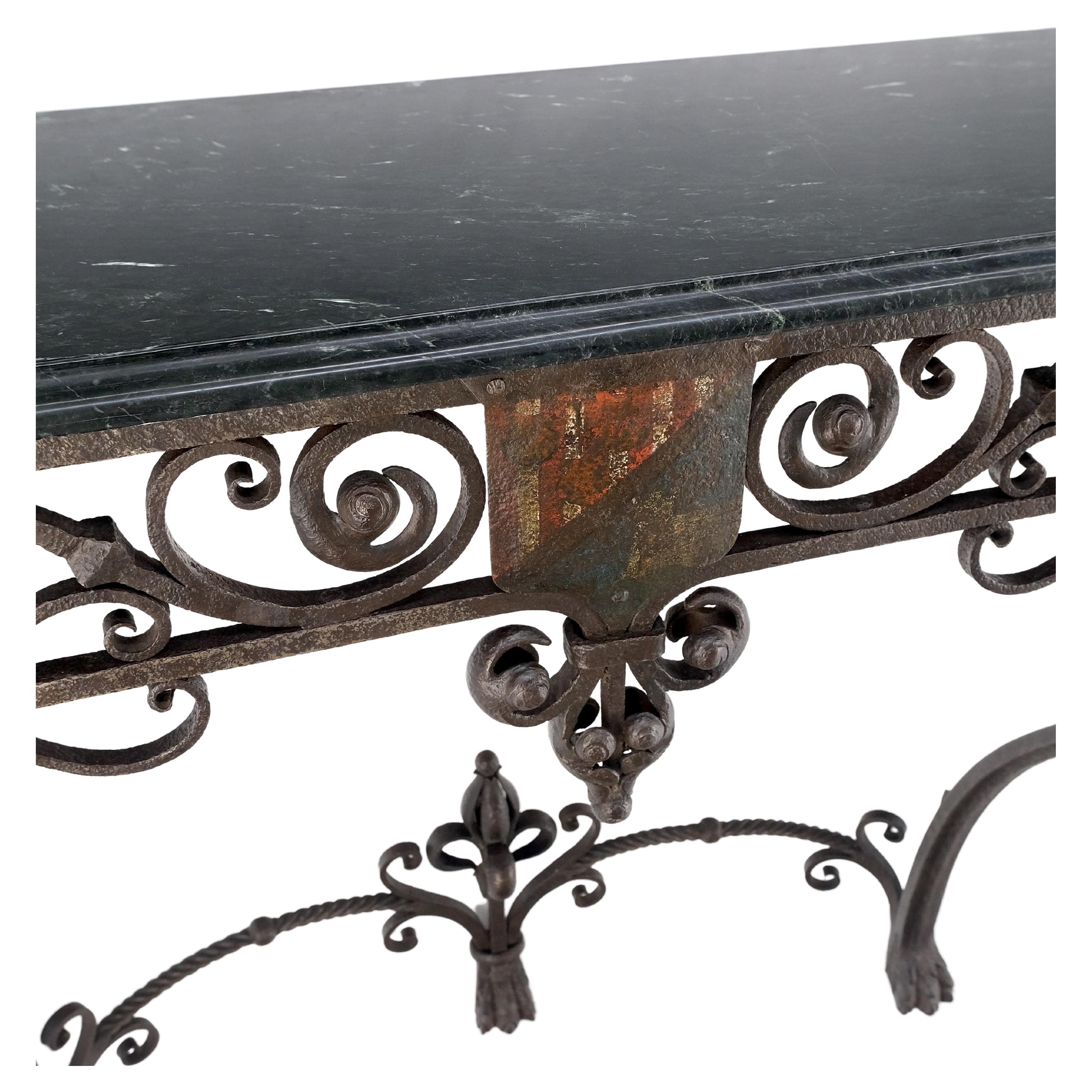 Large Heavy Wall Wrought Iron Base Marble Top Console Hall Entry Table MINT! In Good Condition For Sale In Rockaway, NJ