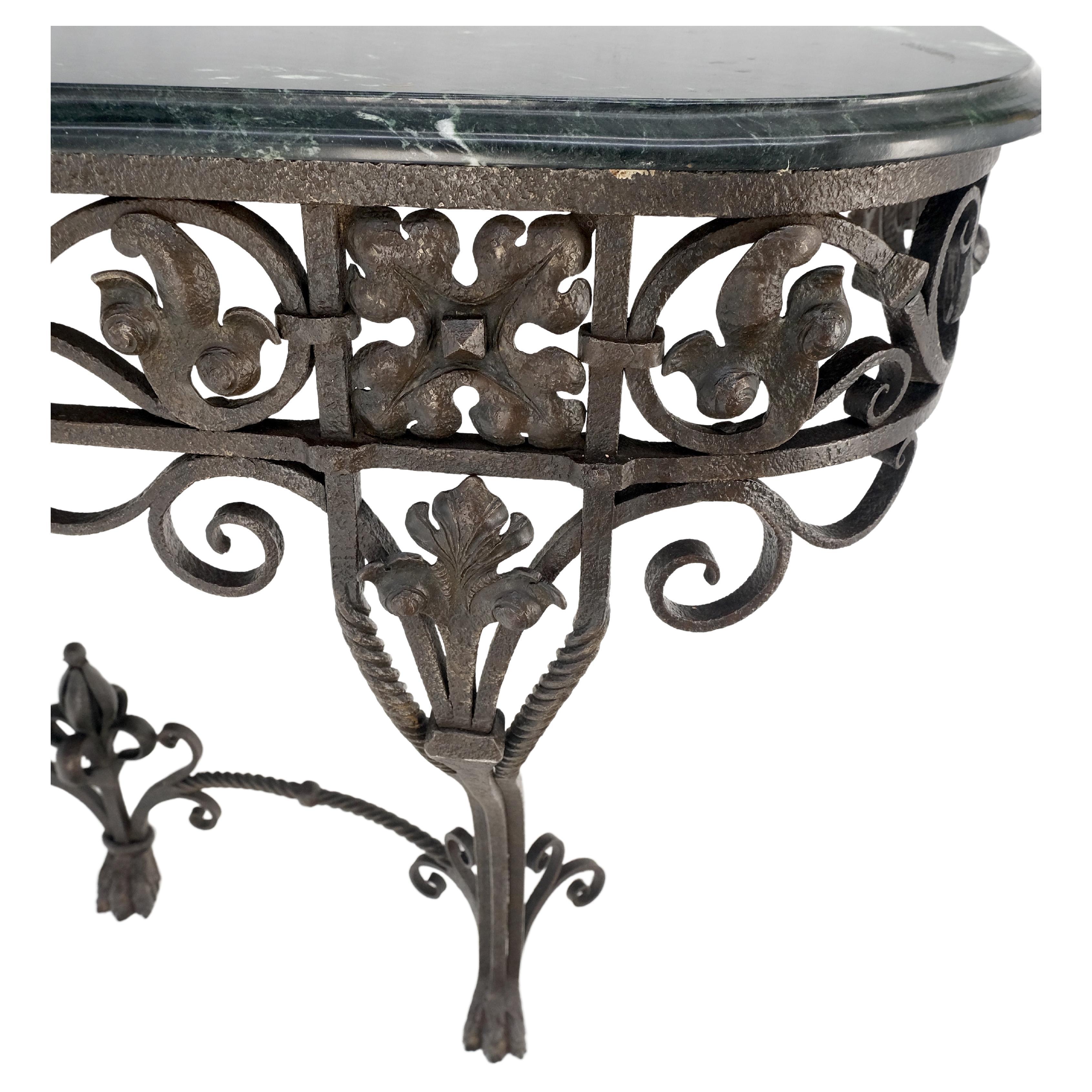 Large Heavy Wall Wrought Iron Base Marble Top Console Hall Entry Table MINT! For Sale 3