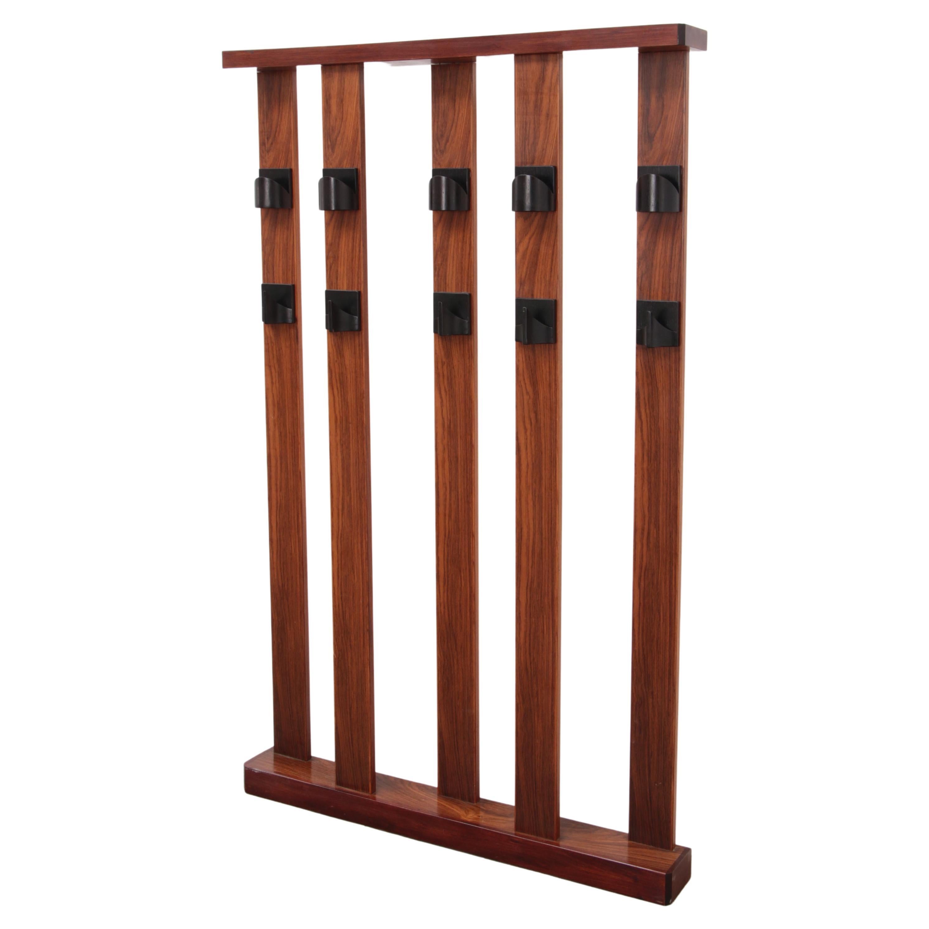 Large heavy wooden Italian wall coat rack from the 1960s