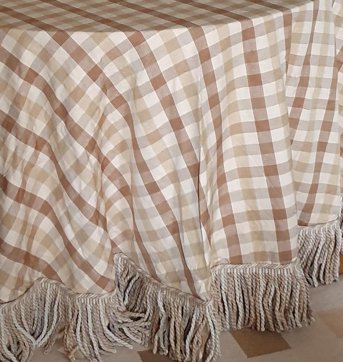 Hollywood Regency Large heavyweight Table Cloth in Colefax & Fowler fabric and deep bullion fringe