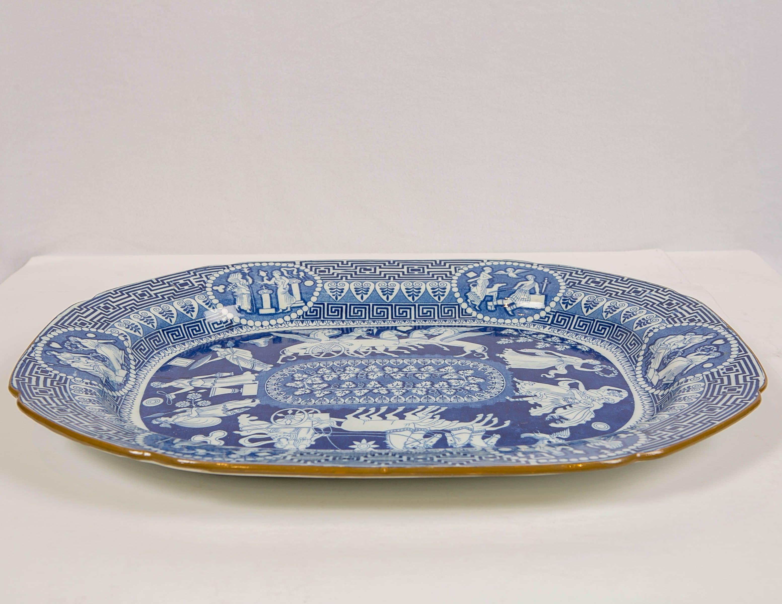 Large Blue and White Neoclassical Platter Made by Heculaneum in England, c-1810 6