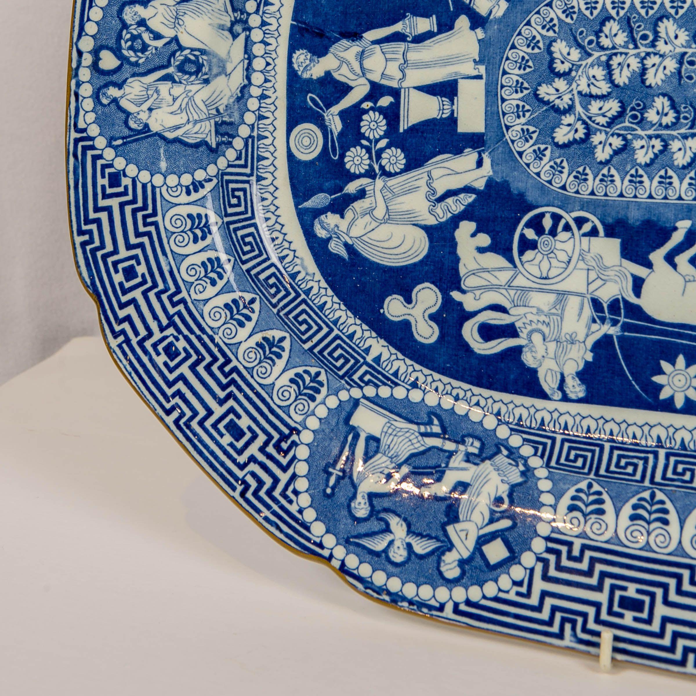English Large Blue and White Neoclassical Platter Made by Heculaneum in England, c-1810