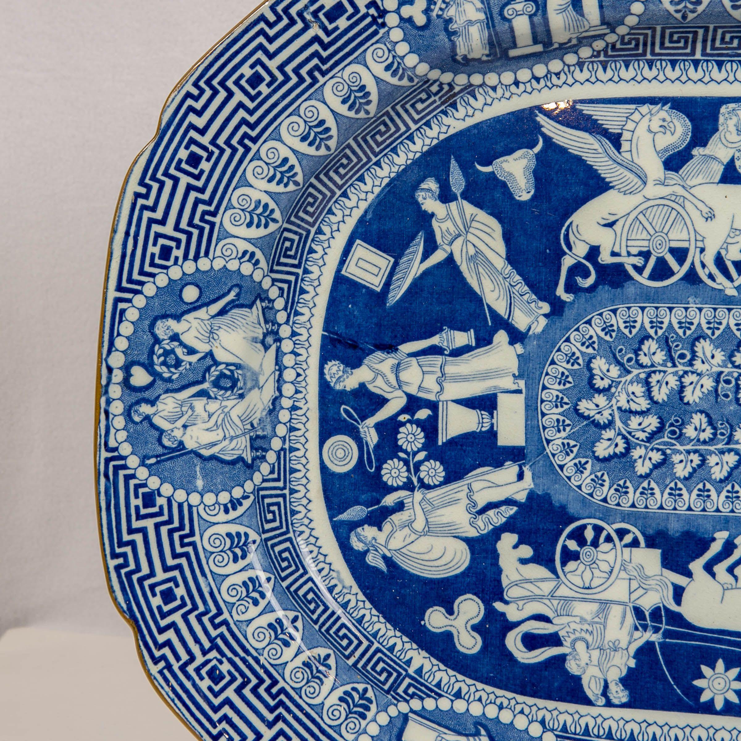 Large Blue and White Neoclassical Platter Made by Heculaneum in England, c-1810 1