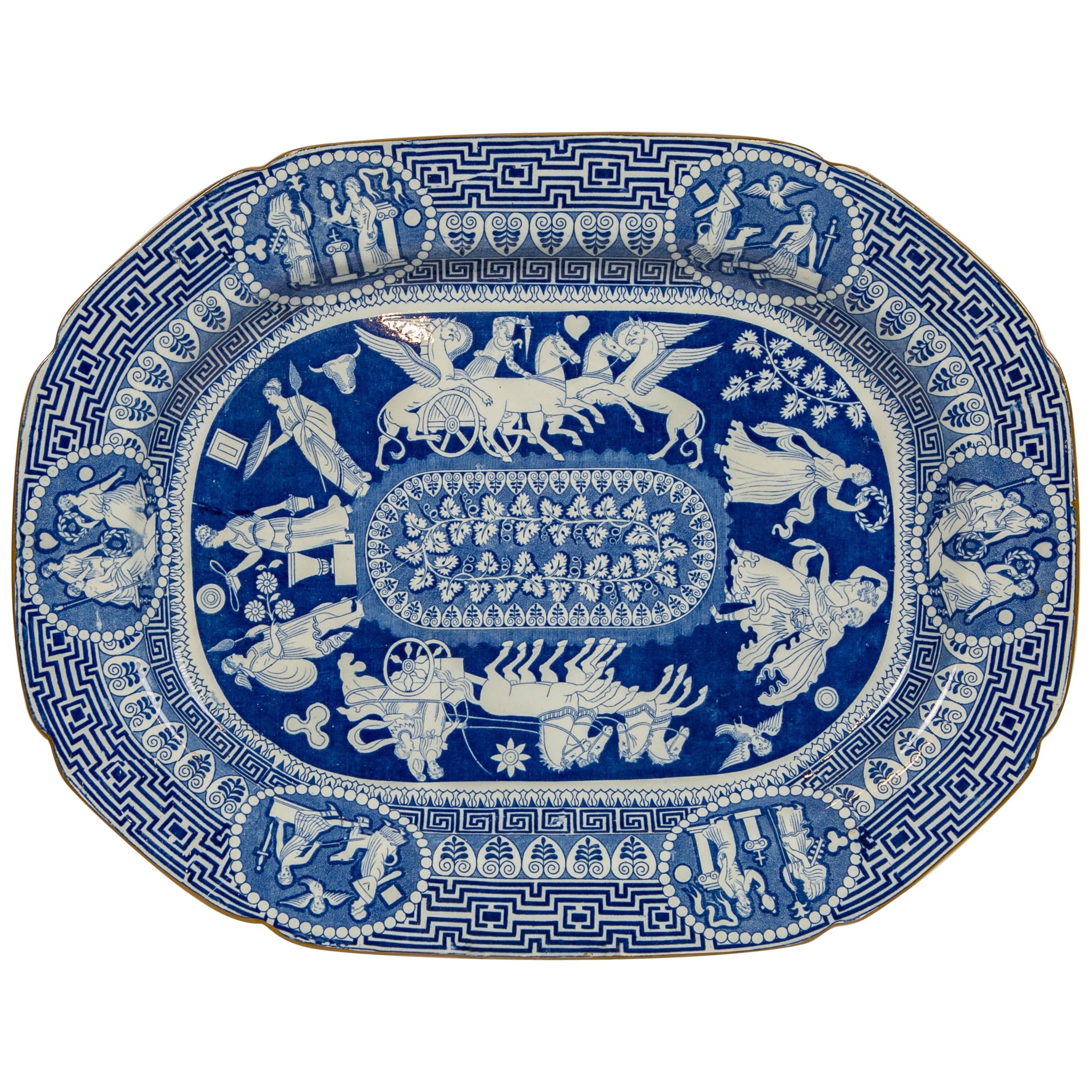 Large Blue and White Neoclassical Platter Made by Heculaneum in England, c-1810