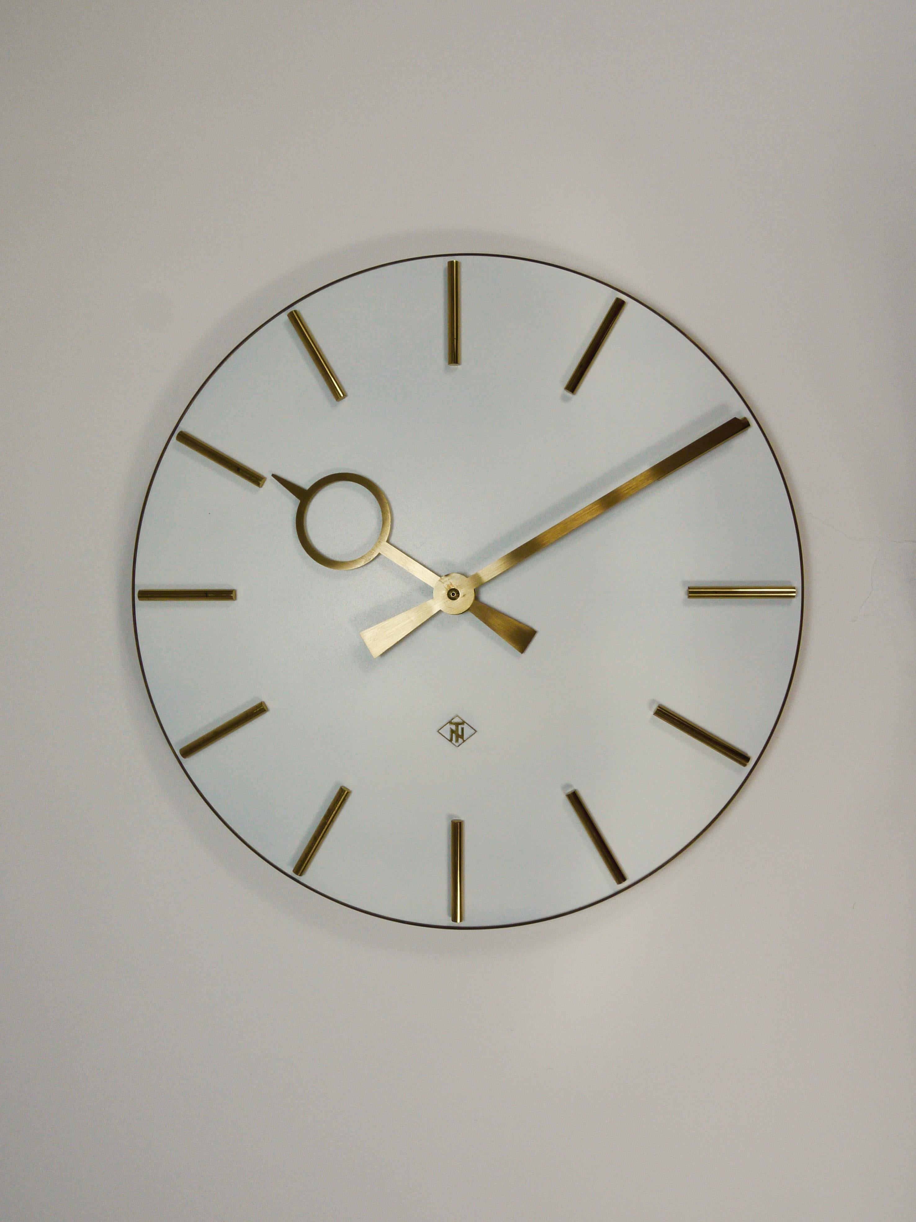 Large Heinrich Moeller Style Mid-Century Brass Wall Clock, Germany, 1950s 4
