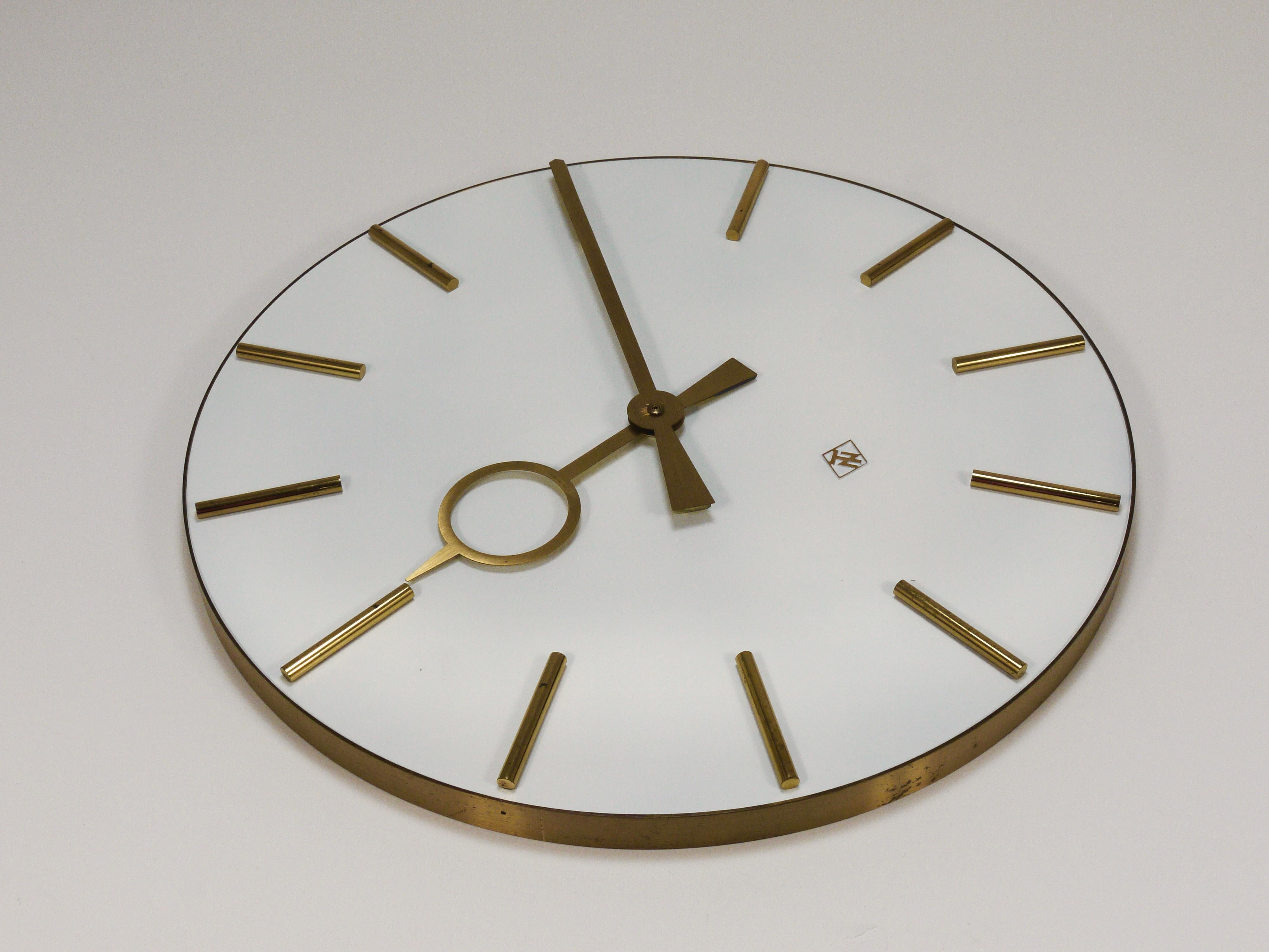 Large Heinrich Moeller Style Mid-Century Brass Wall Clock, Germany, 1950s 5