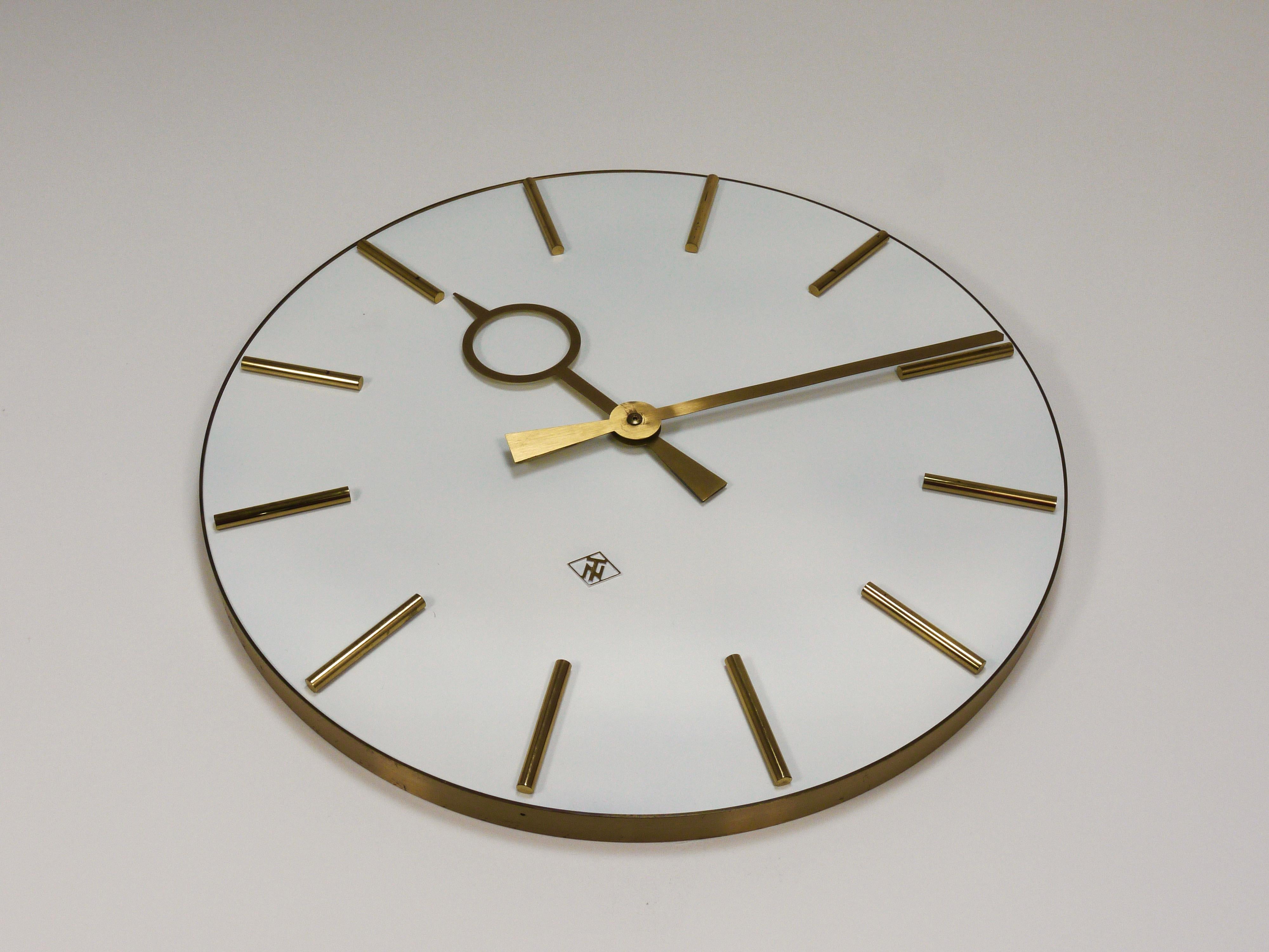 Large Heinrich Moeller Style Mid-Century Brass Wall Clock, Germany, 1950s 6