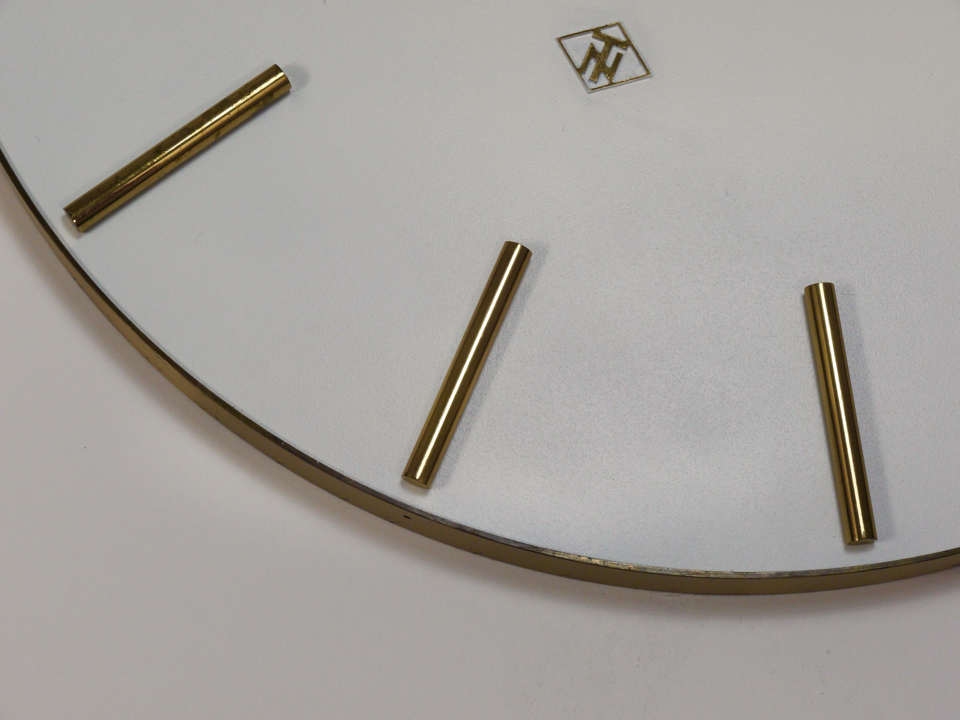 Large Heinrich Moeller Style Mid-Century Brass Wall Clock, Germany, 1950s 7