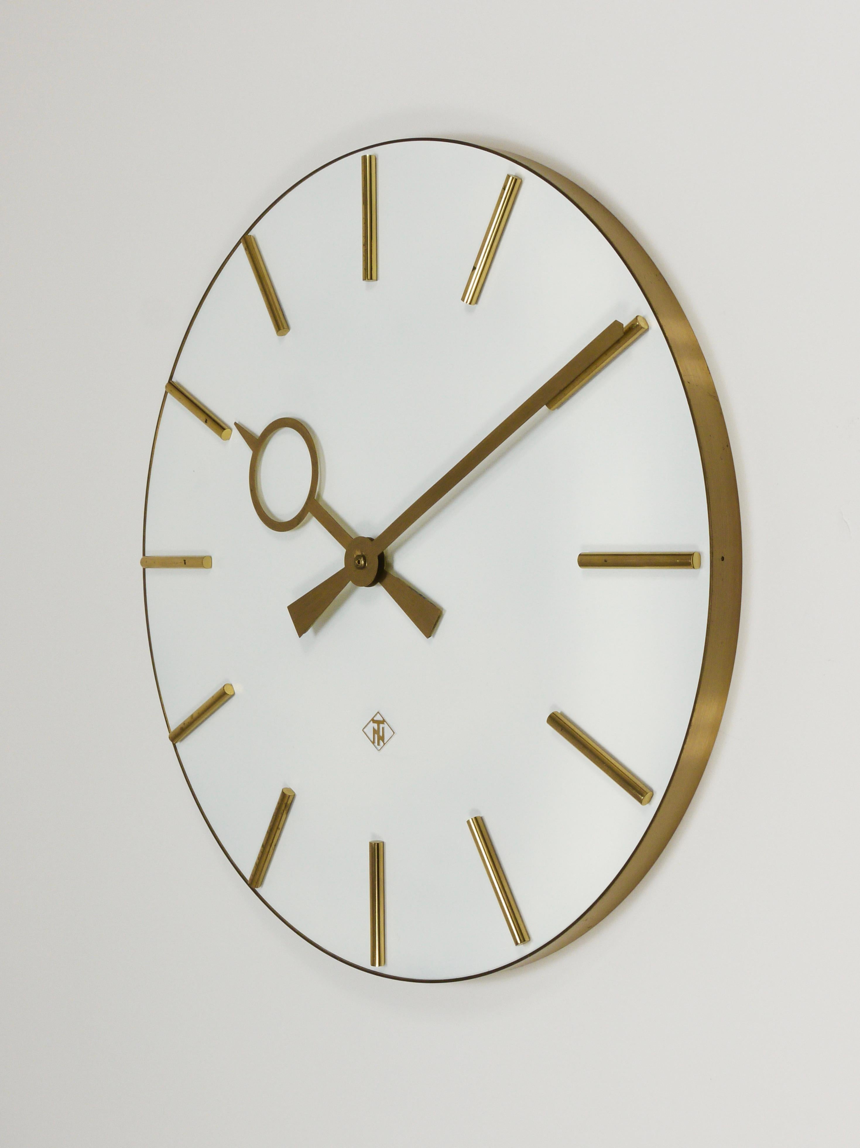20th Century Large Heinrich Moeller Style Mid-Century Brass Wall Clock, Germany, 1950s