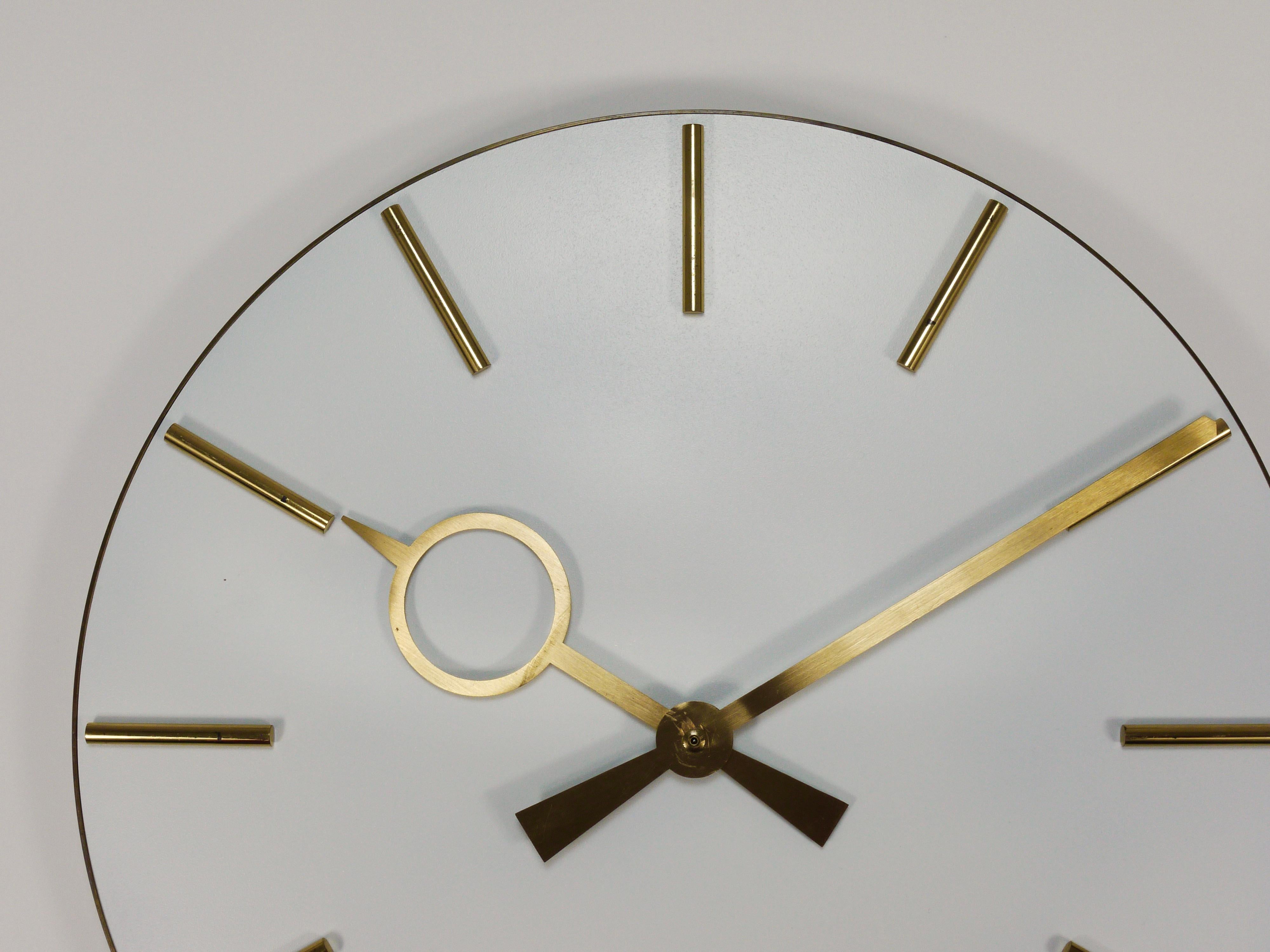 Metal Large Heinrich Moeller Style Mid-Century Brass Wall Clock, Germany, 1950s