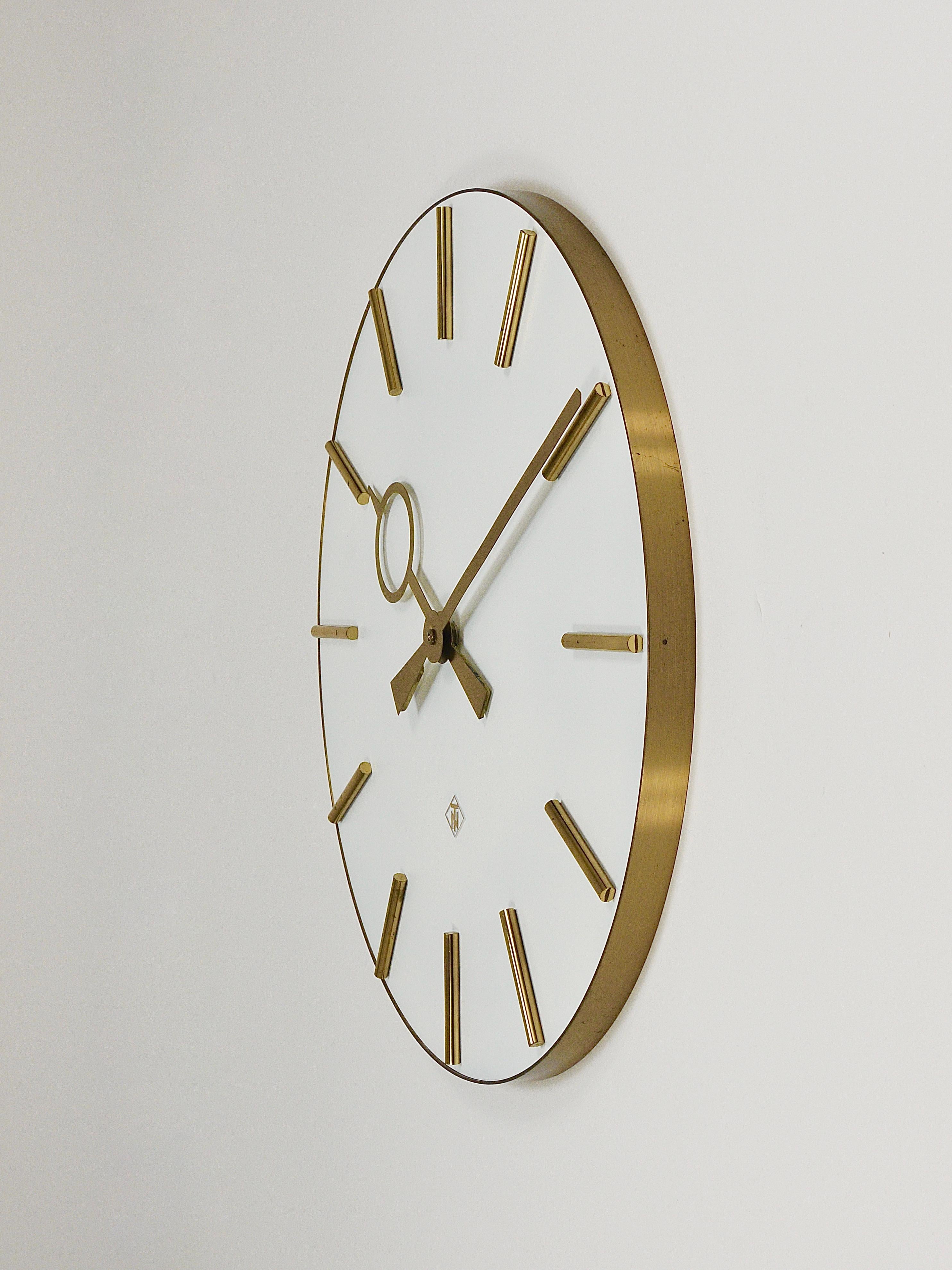 Large Heinrich Moeller Style Mid-Century Brass Wall Clock, Germany, 1950s 1