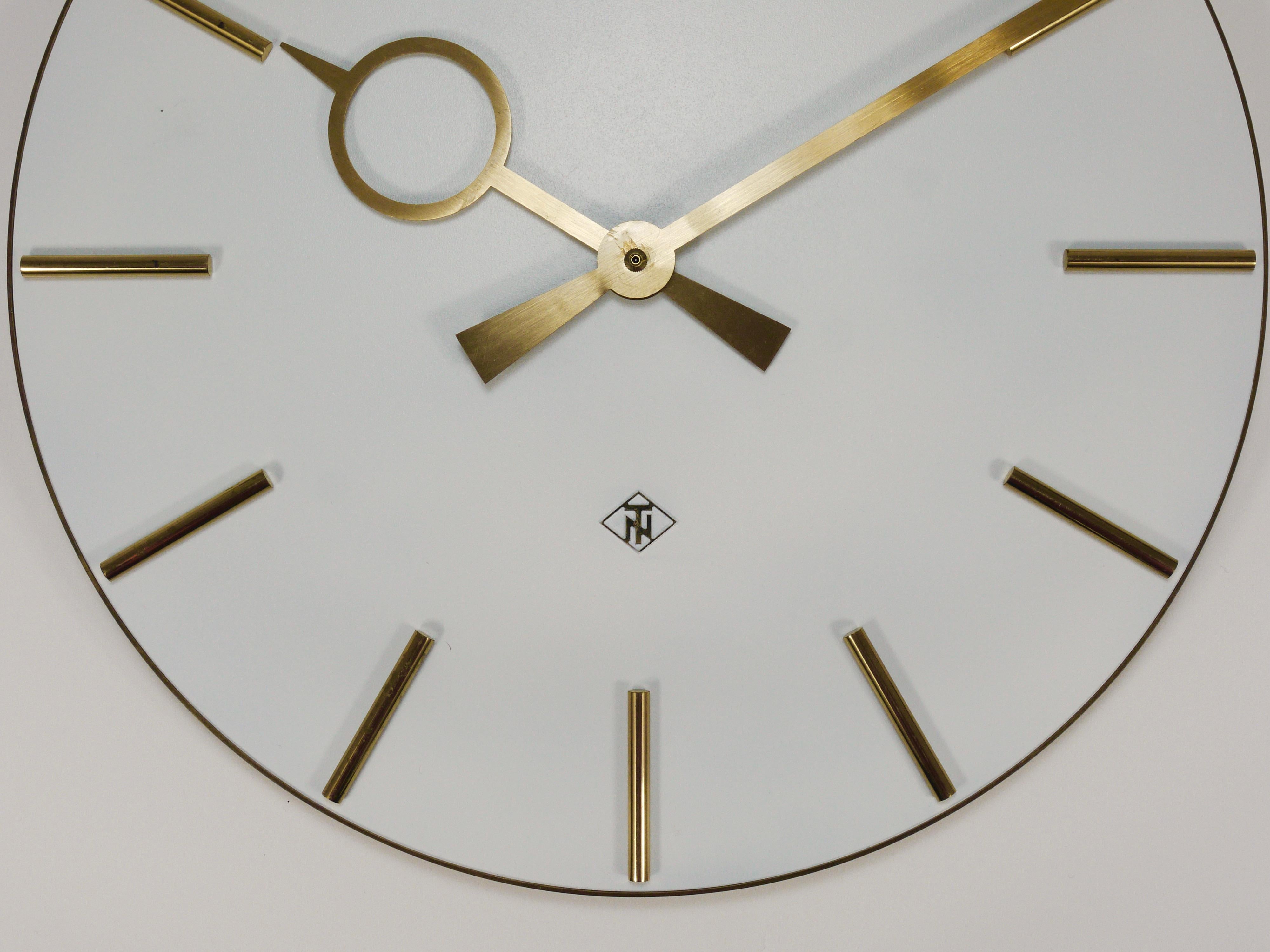 Large Heinrich Moeller Style Mid-Century Brass Wall Clock, Germany, 1950s 2