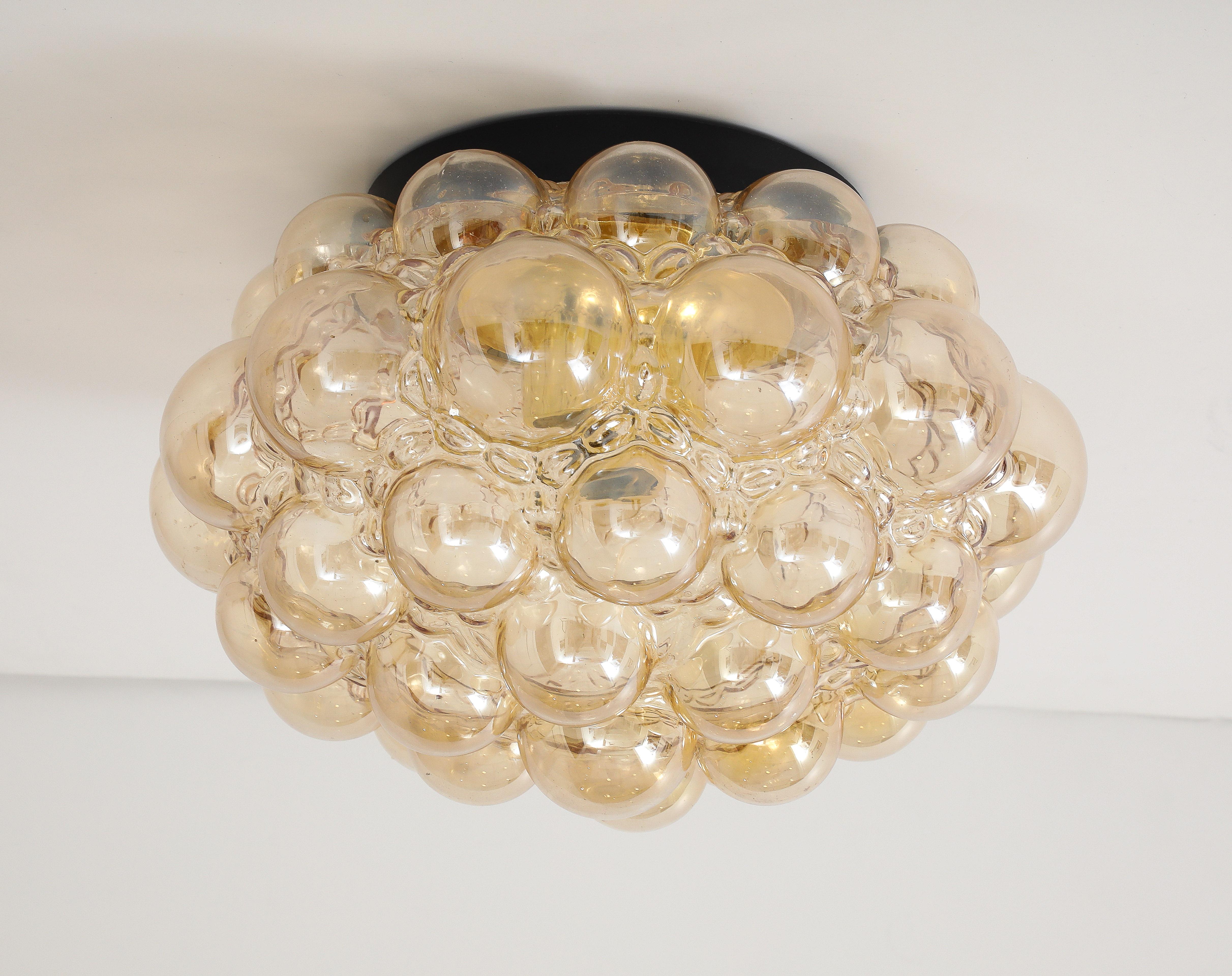 Impressive large size Helena Tynell champagne colored bubble glass flushmount light. Item has been rewired for use in USA. 