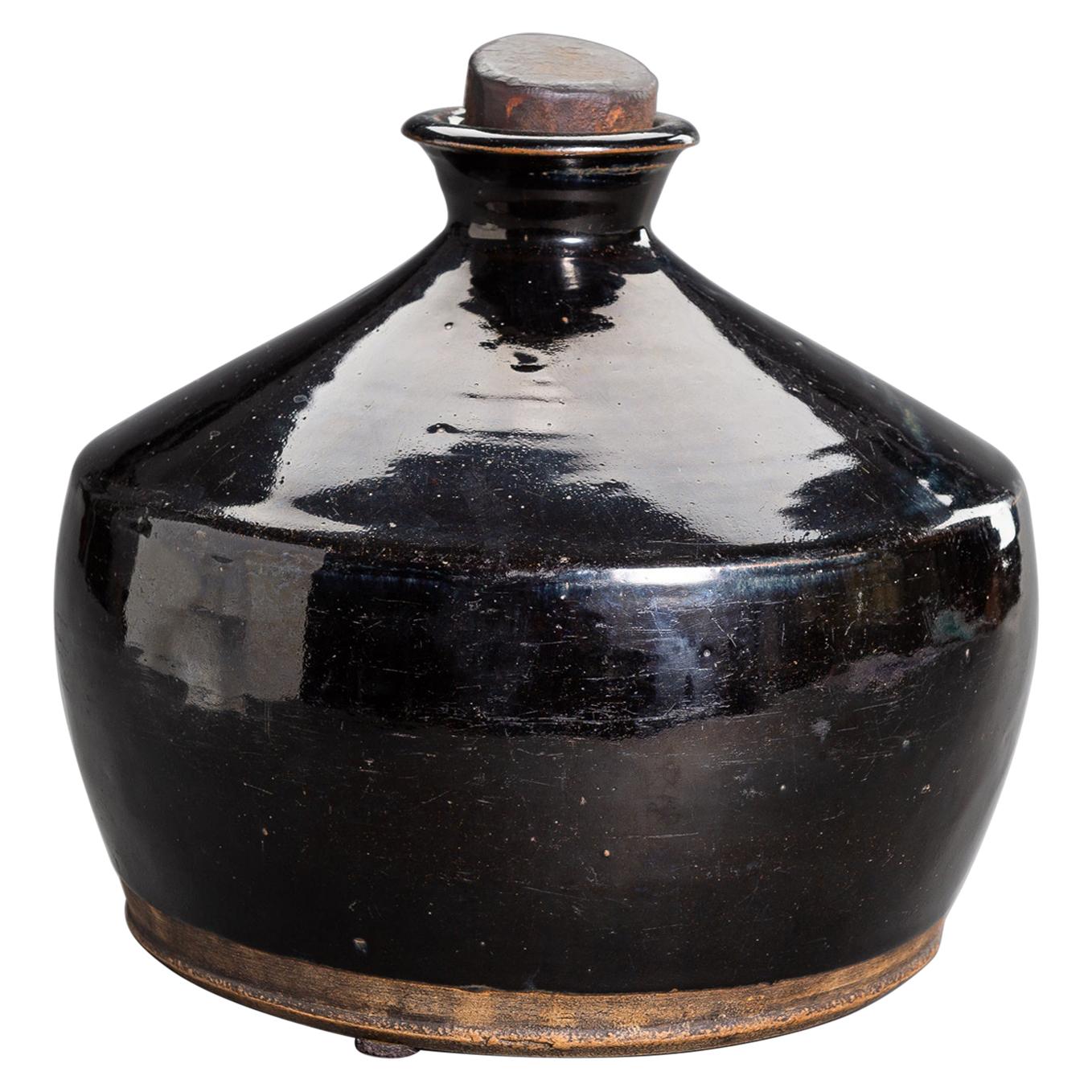 Grande bouteille Henan à glaçure noire, dynastie chinoise Song en vente