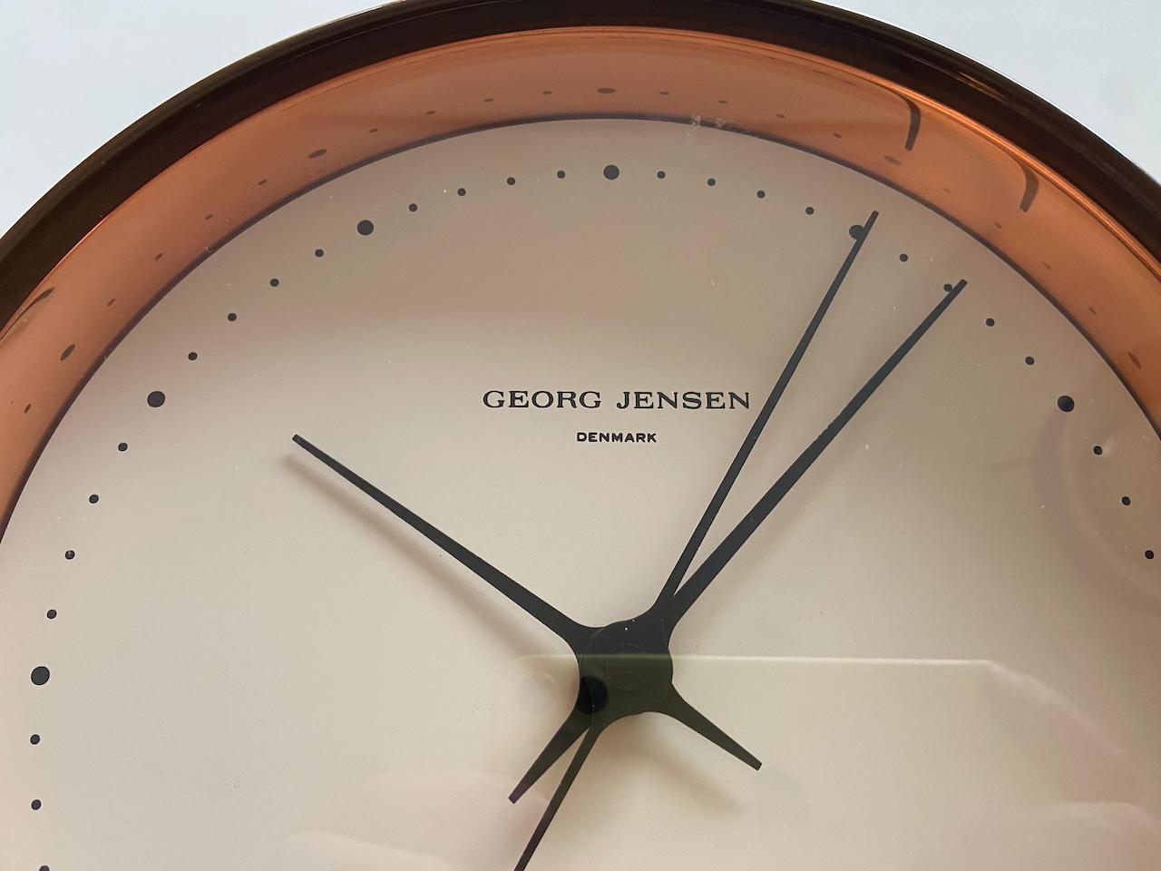 Scandinavian Modern Large Henning Koppel Design Wall Clock in Copper by Georg Jensen Denmark
