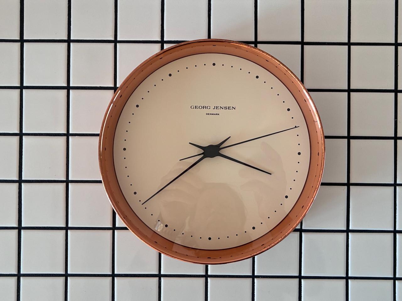 Late 20th Century Large Henning Koppel Design Wall Clock in Copper by Georg Jensen Denmark