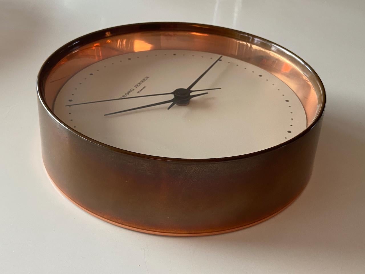 Glass Large Henning Koppel Design Wall Clock in Copper by Georg Jensen Denmark