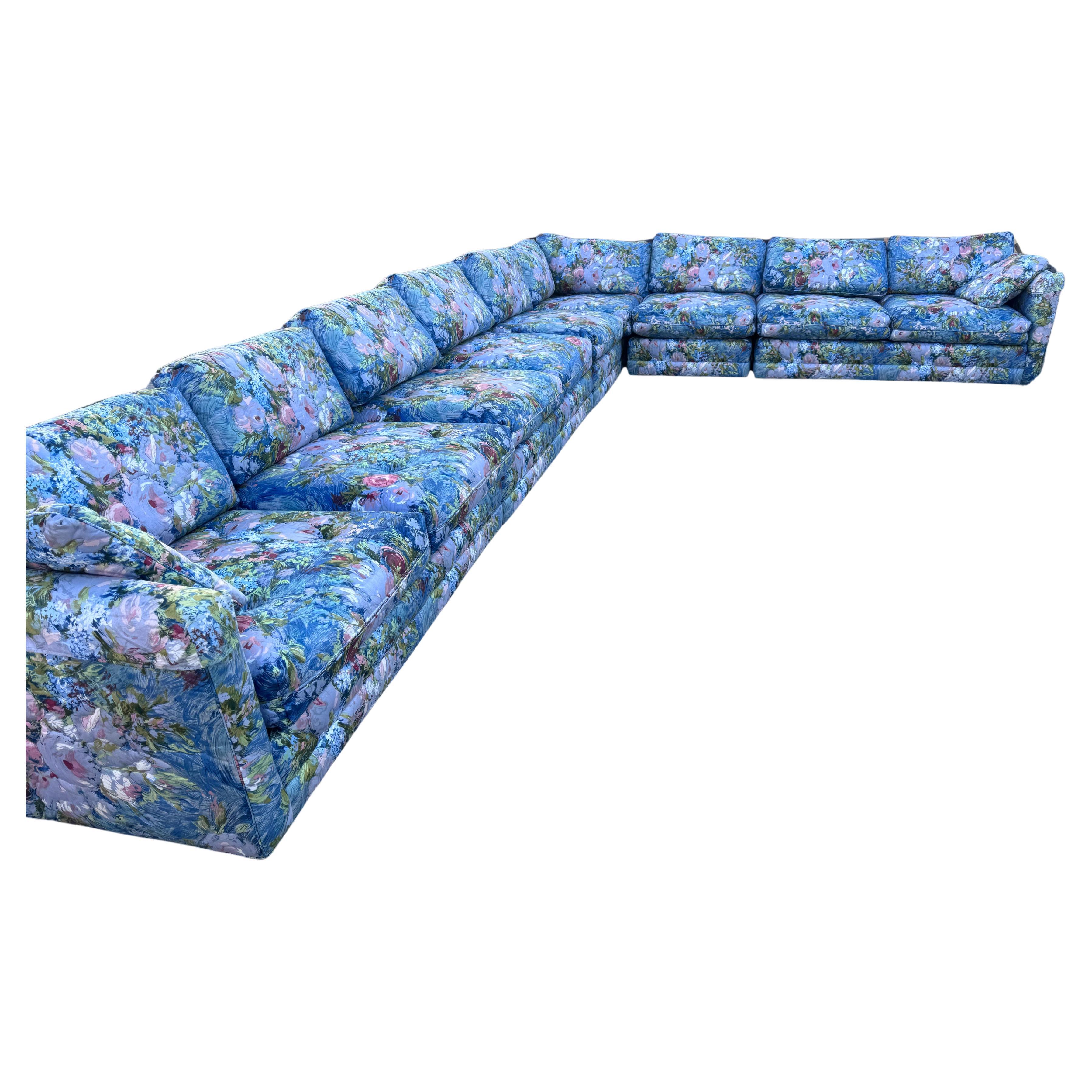 North American Large Henredon Modular 7 Piece 1970’s Flowered Sectional Sofa